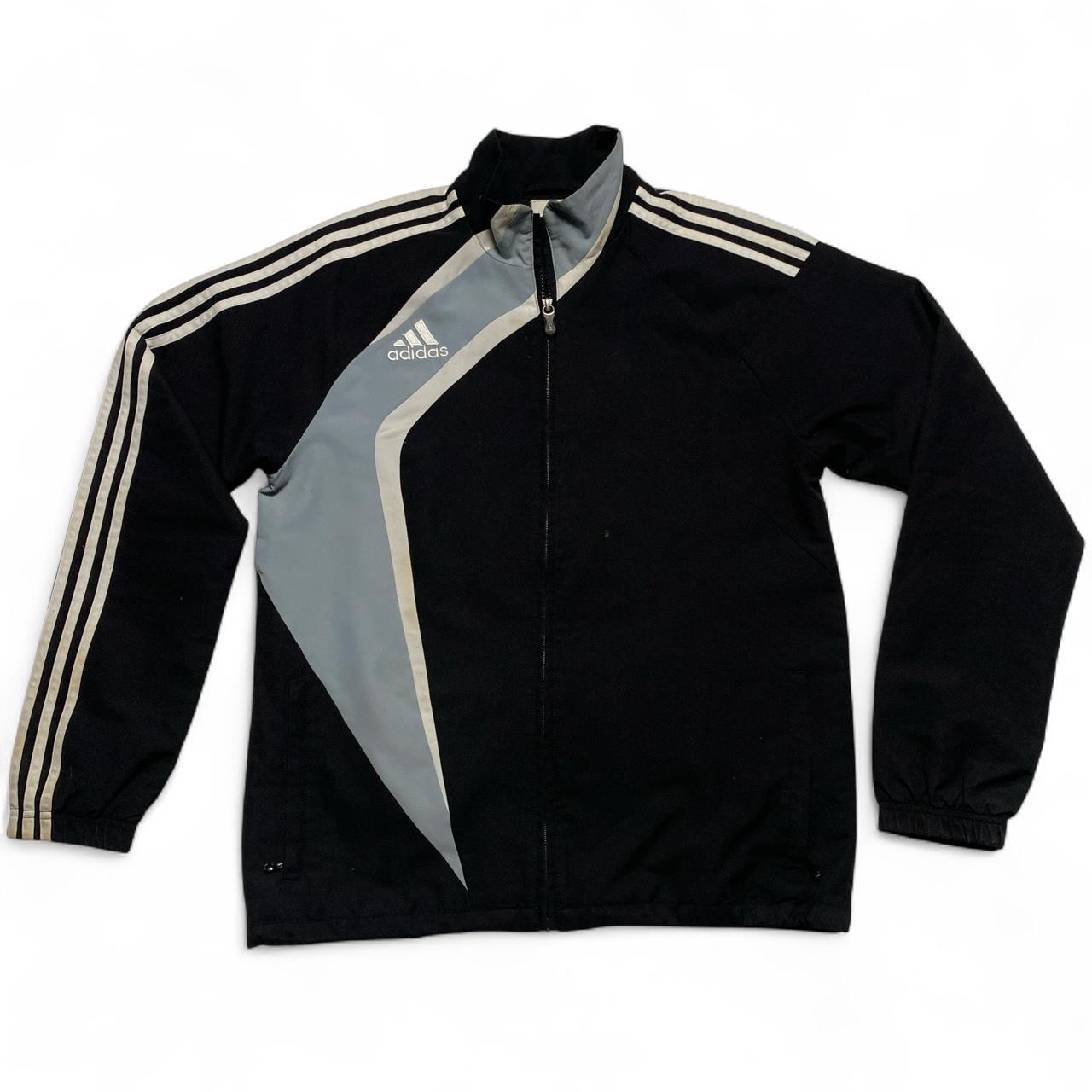 Adidas Vintage y2k Football Black Grey and White Tracksuit Jacket (S)