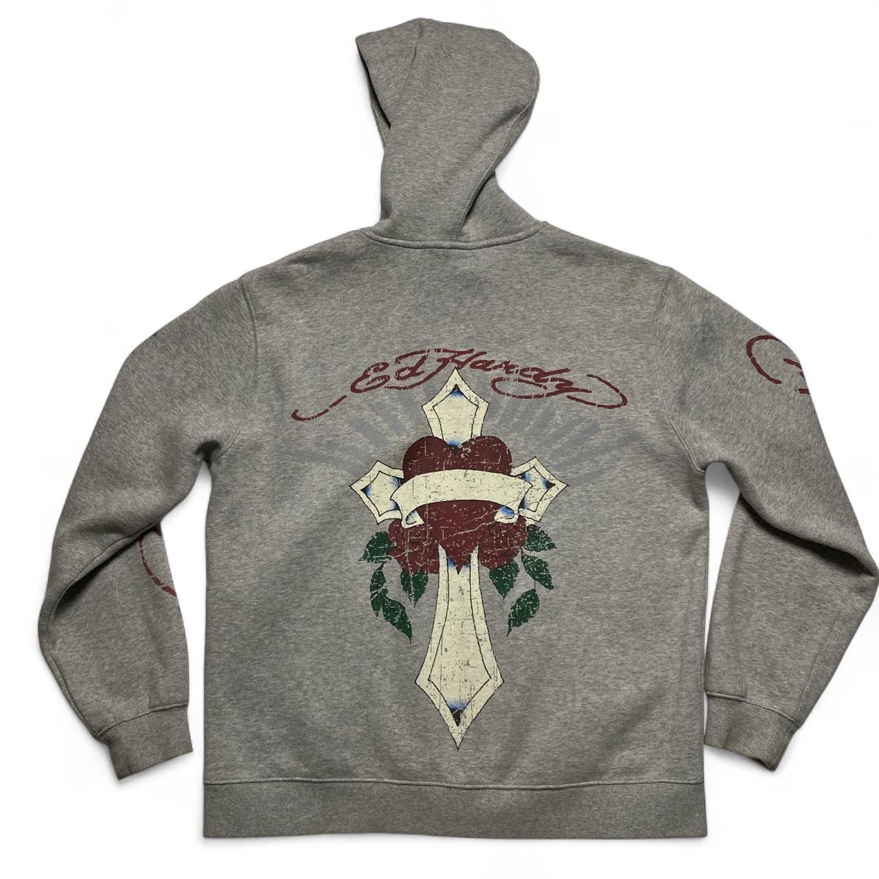 Ed Hardy Grey Cross and Heart Hoodie