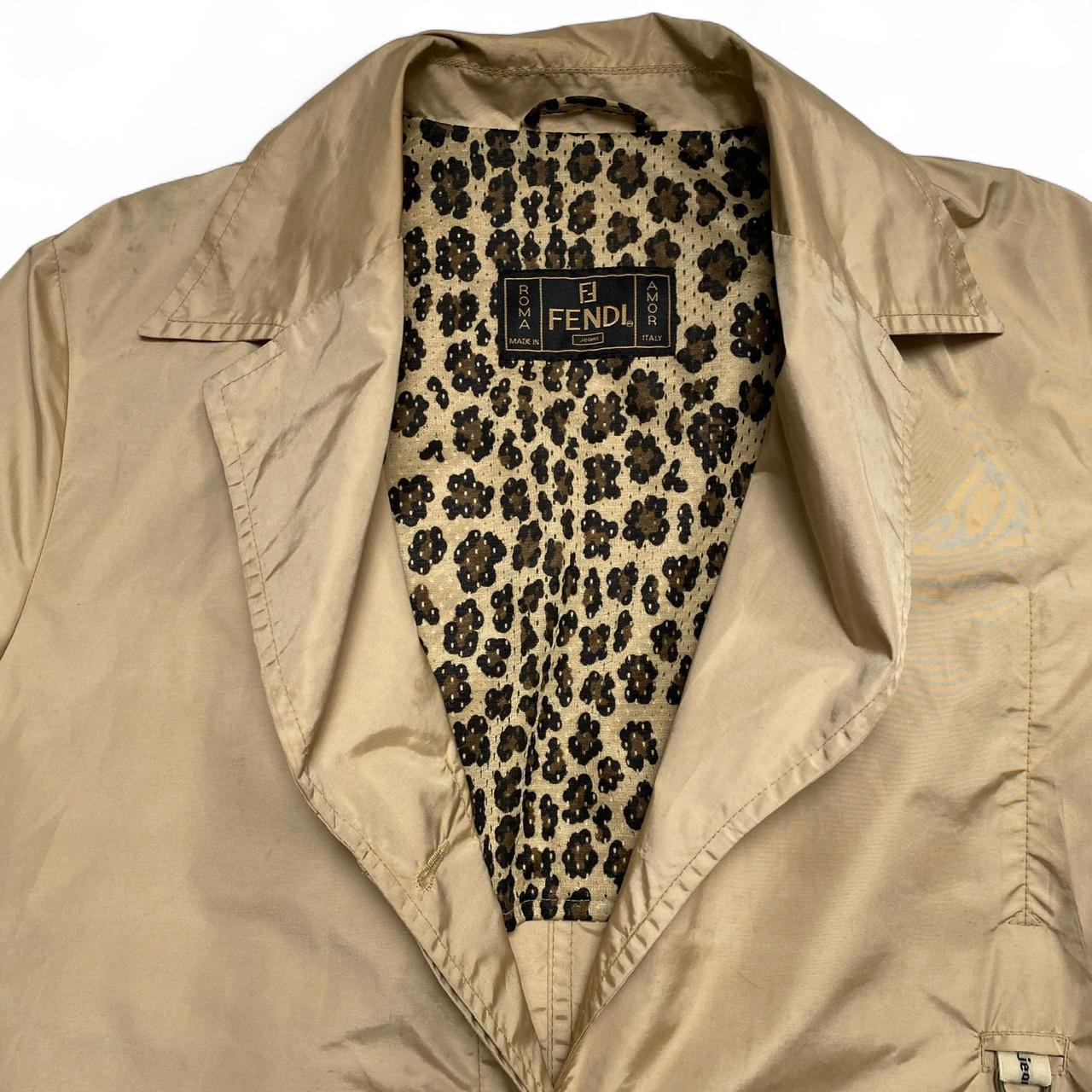 Fendi Roma Womens Leopard Interior Vintage 90’s Cream Beige Lightweight Trench Coat (L)