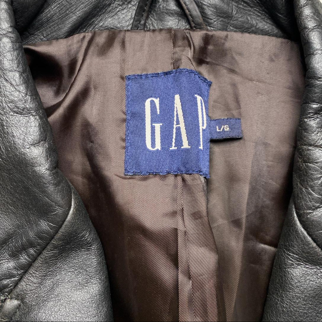 GAP Dark Brown Long Leather Trench Coat Jacket (L)