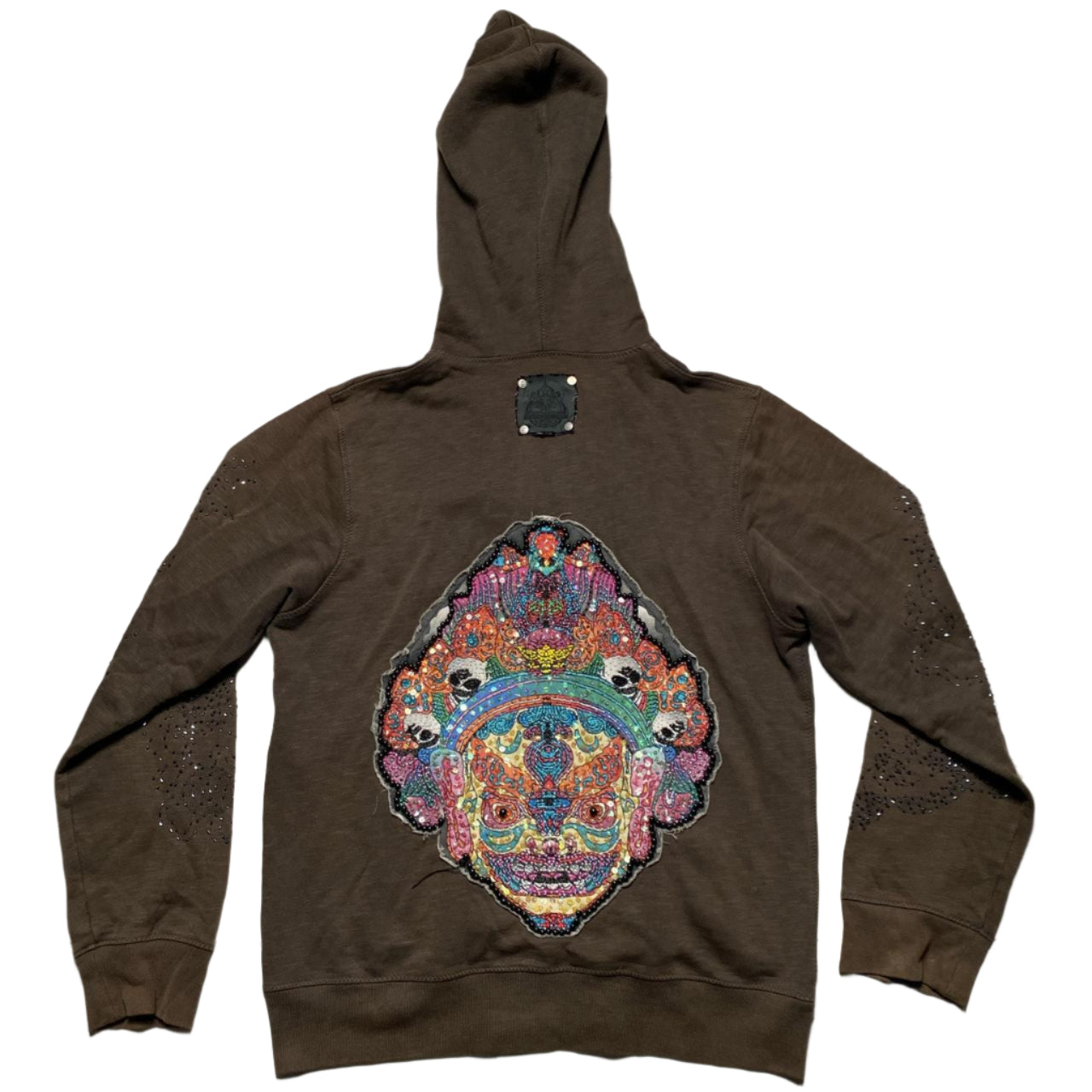 Elvis Jesus & Co Couture Brown Multi Colour Sequin Y2K Grunge Hoodie (L)