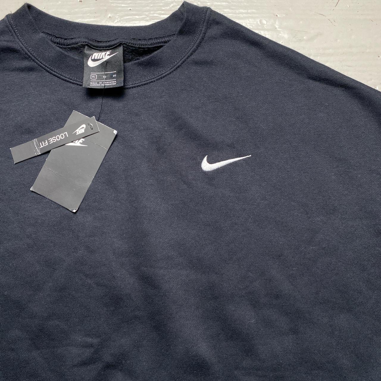 Nike Cropped Black and White Swoosh Baggy Jumper (XL)