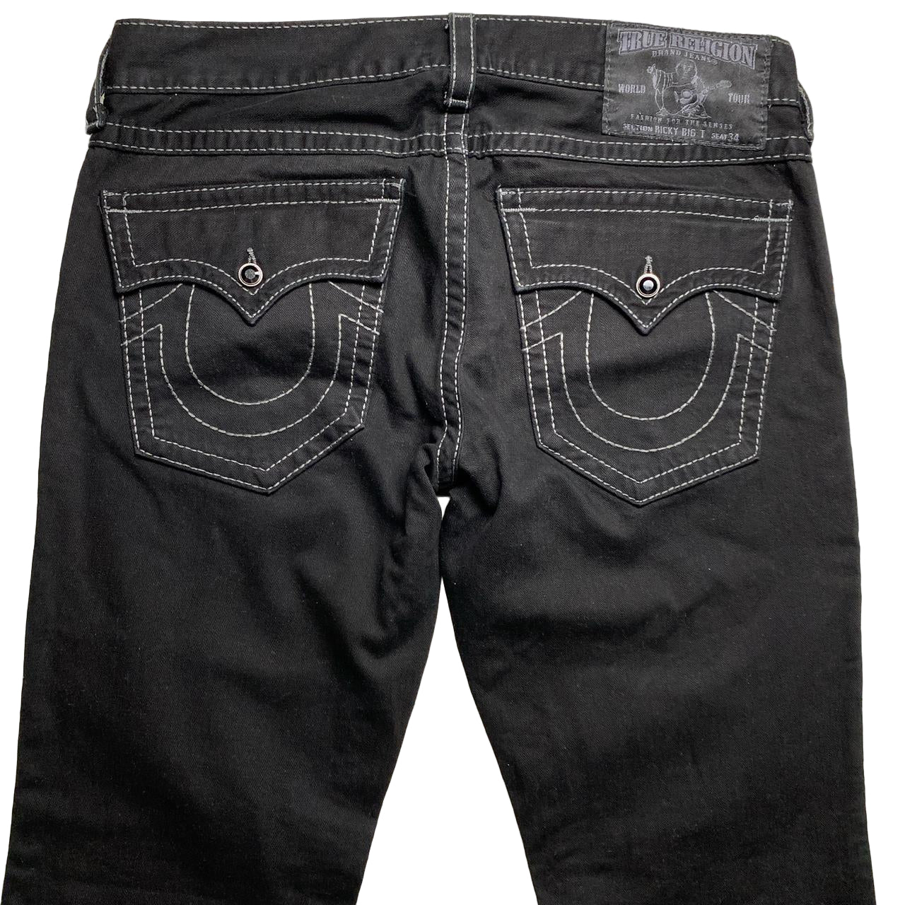 True Religion Baggy Black and Grey Stitch Ricky Big T Jeans (36W)