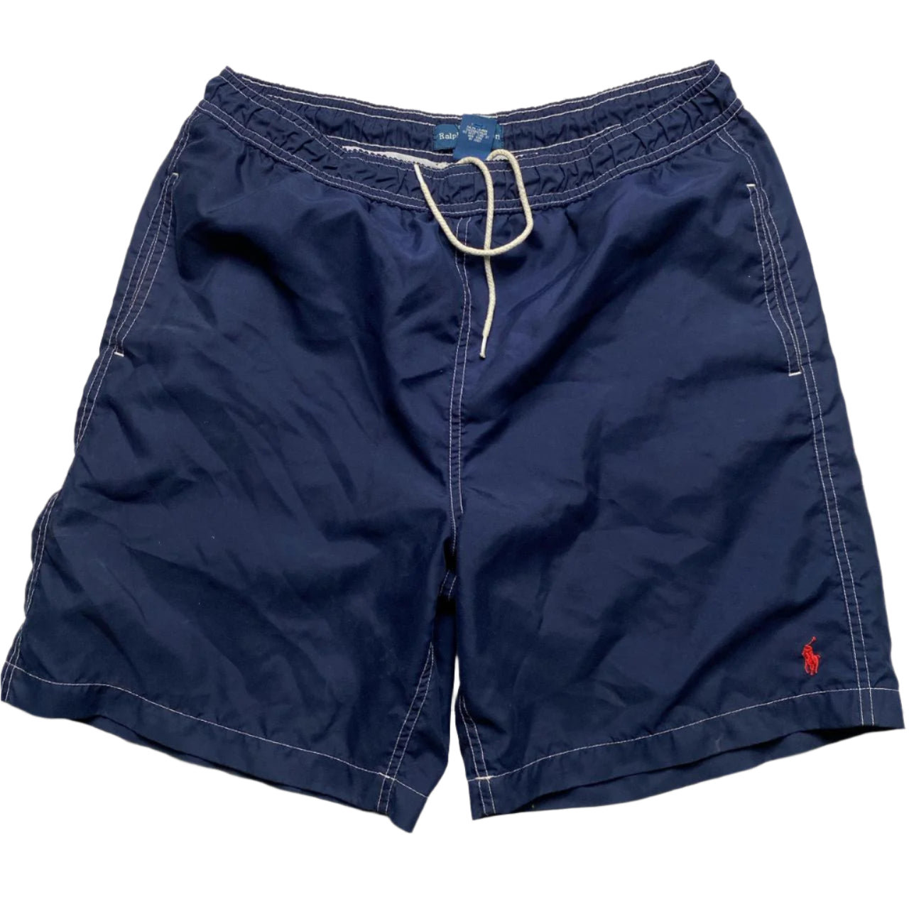 Ralph Lauren Polo Navy and Red Contrast White Stitch Swim Shorts (S)