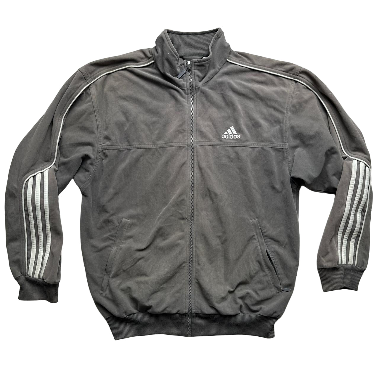 Adidas Vintage Velour Grey and White Bomber Tracksuit Jacket (M)