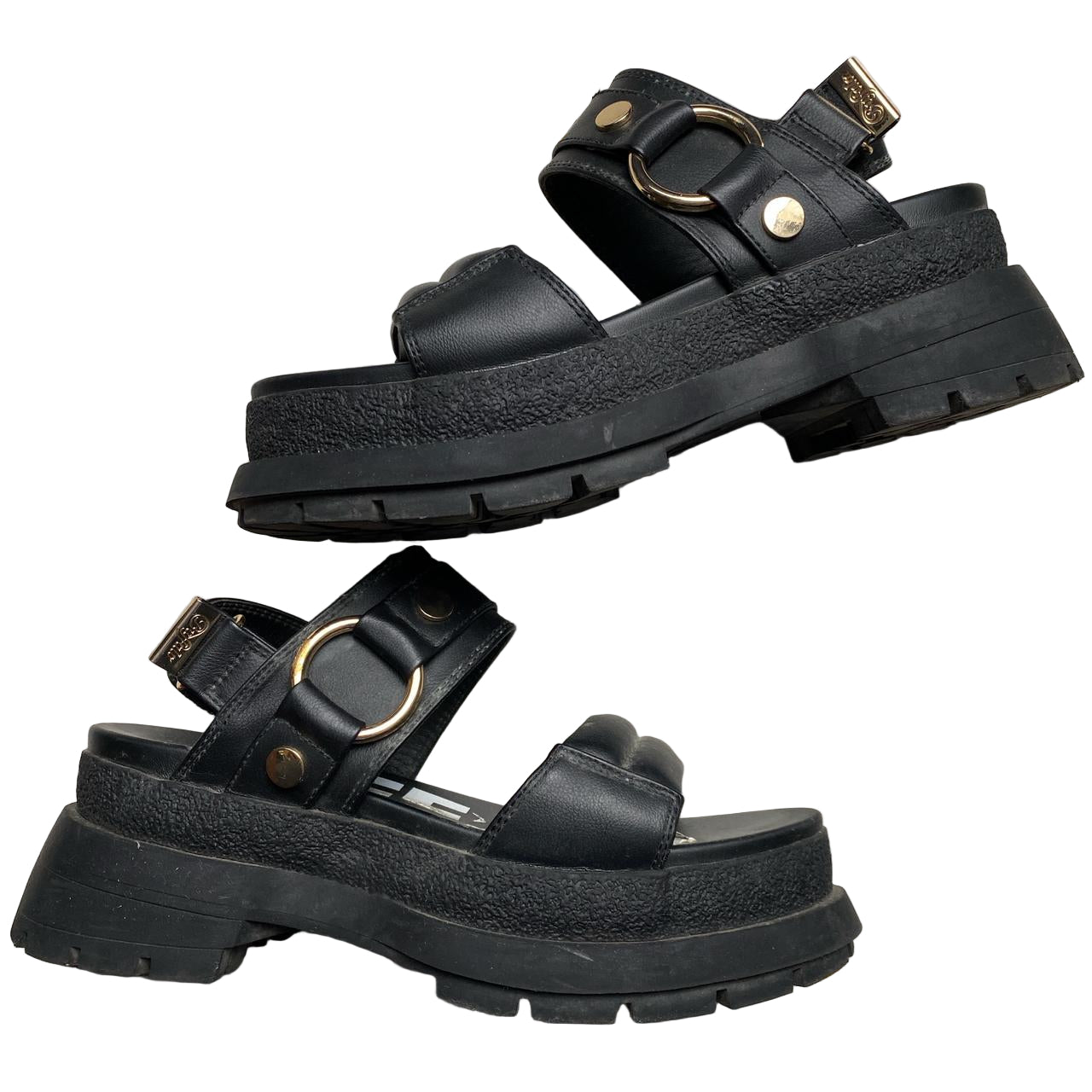 Buffalo Strap Platform Sandals Black Leather (UK 5)
