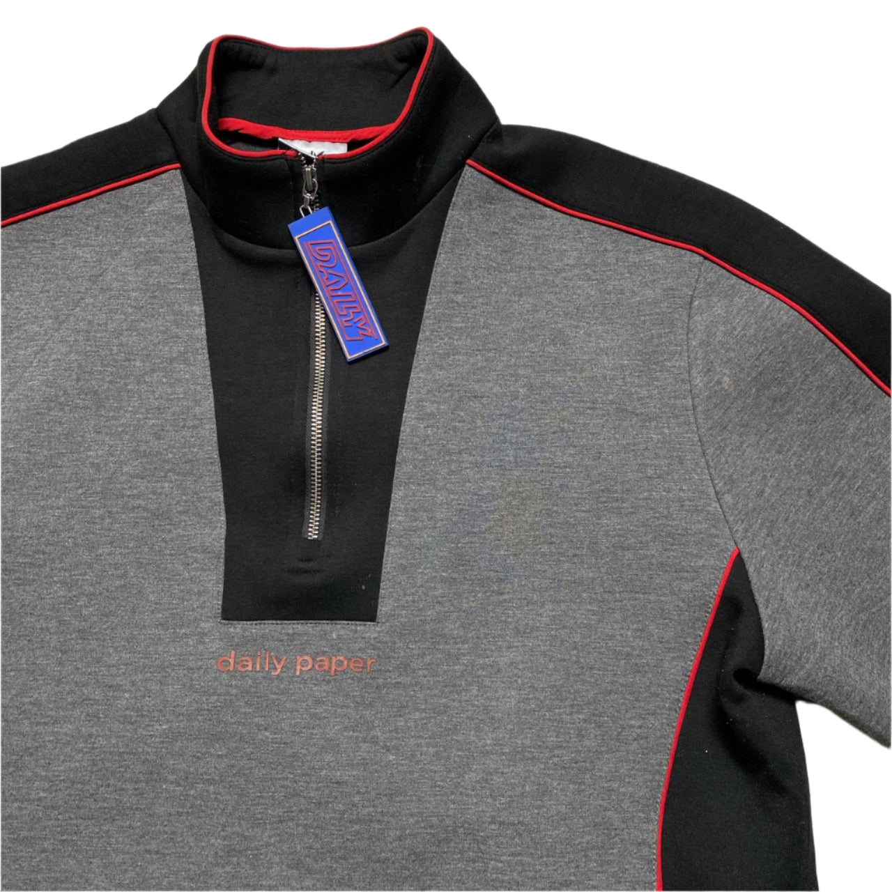 Daily Paper Grey Black and Red Quarter Zip Jumper (L)