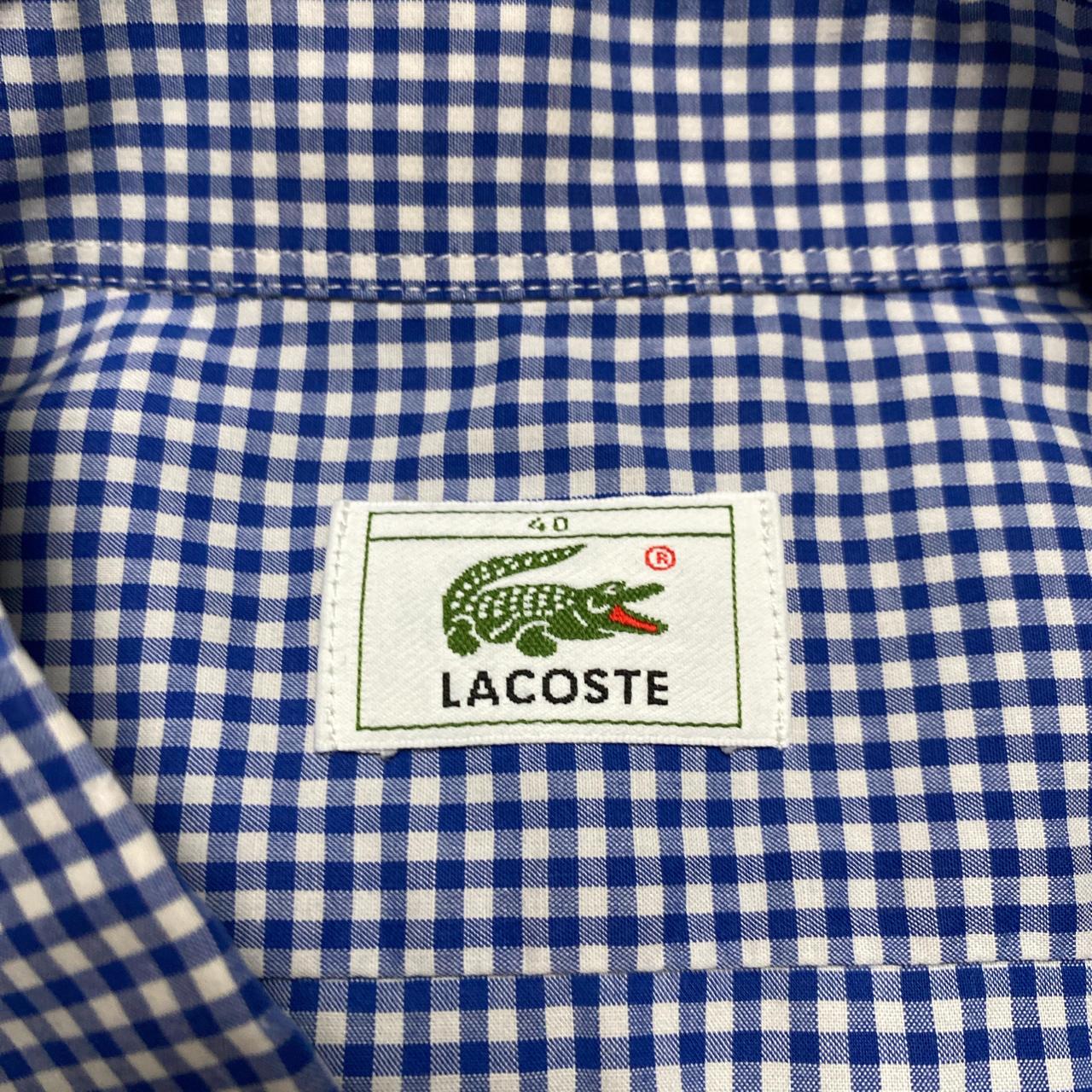 Lacoste Blue and White Vintage Short Sleeve Plaid Checked Shirt (L)