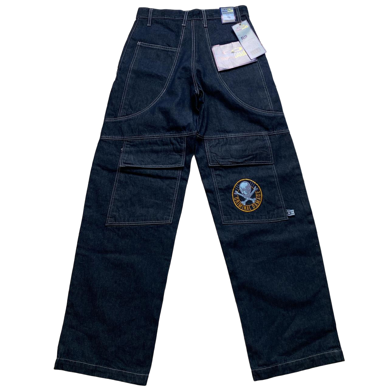 Criminal Damage Skull Embroidery Baggy Cargo Carpenter Jeans (30W)