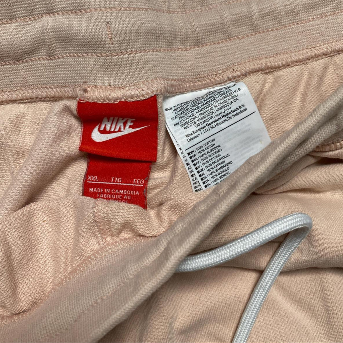 Nike Pink and White Big Swoosh Cotton Shorts (2XL)