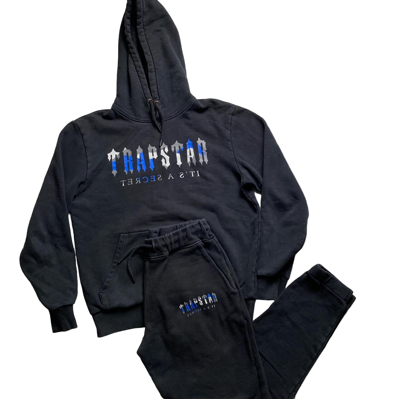 Trapstar Irongate Blue and Grey Camouflage Black Tracksuit (S)