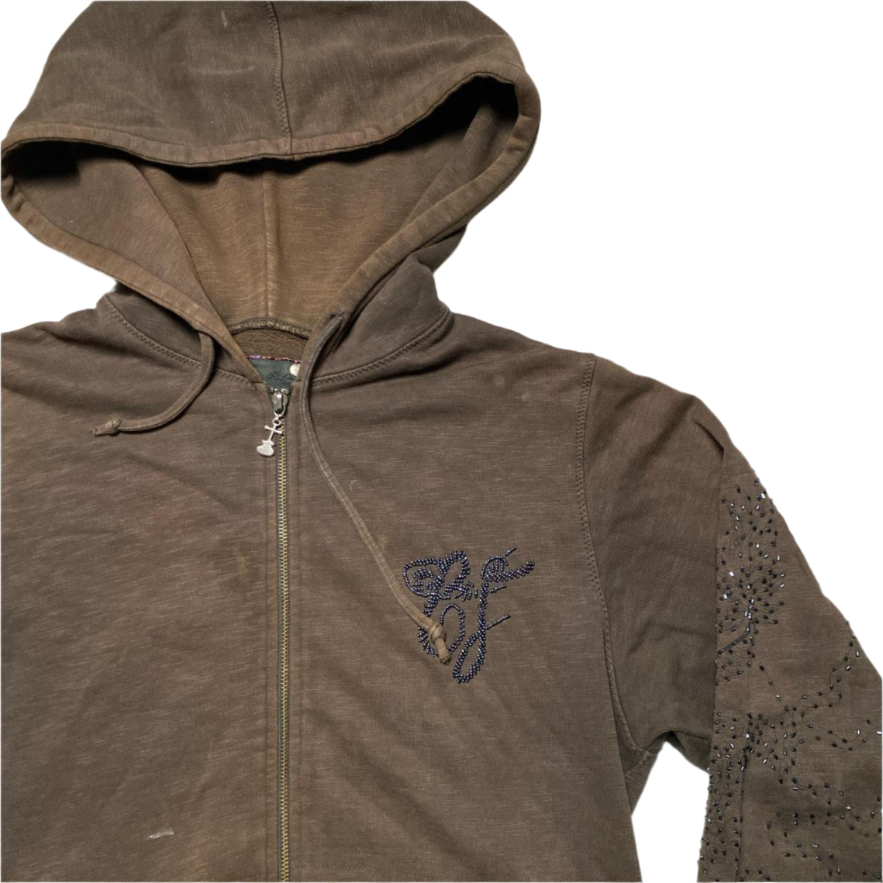 Elvis Jesus & Co Couture Brown Multi Colour Sequin Y2K Grunge Hoodie (L)