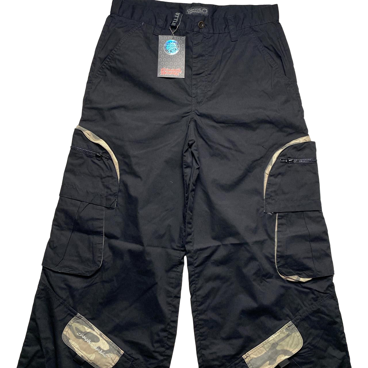 Criminal Damge Black and Camouflage Big Pocket Cargo Parachute Combat Trousers (32W)