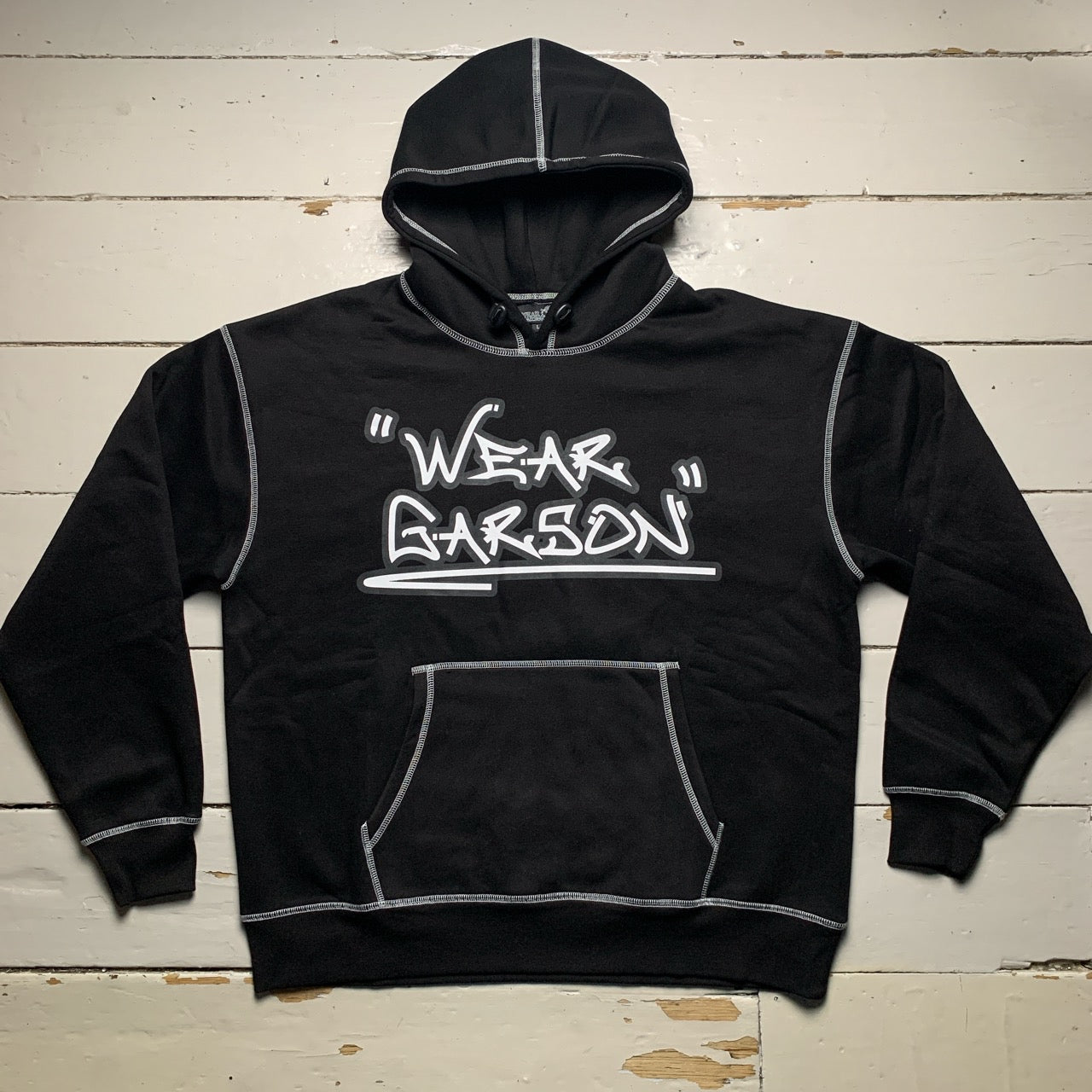 Black The Trio Contrast Stitch Hoodie
