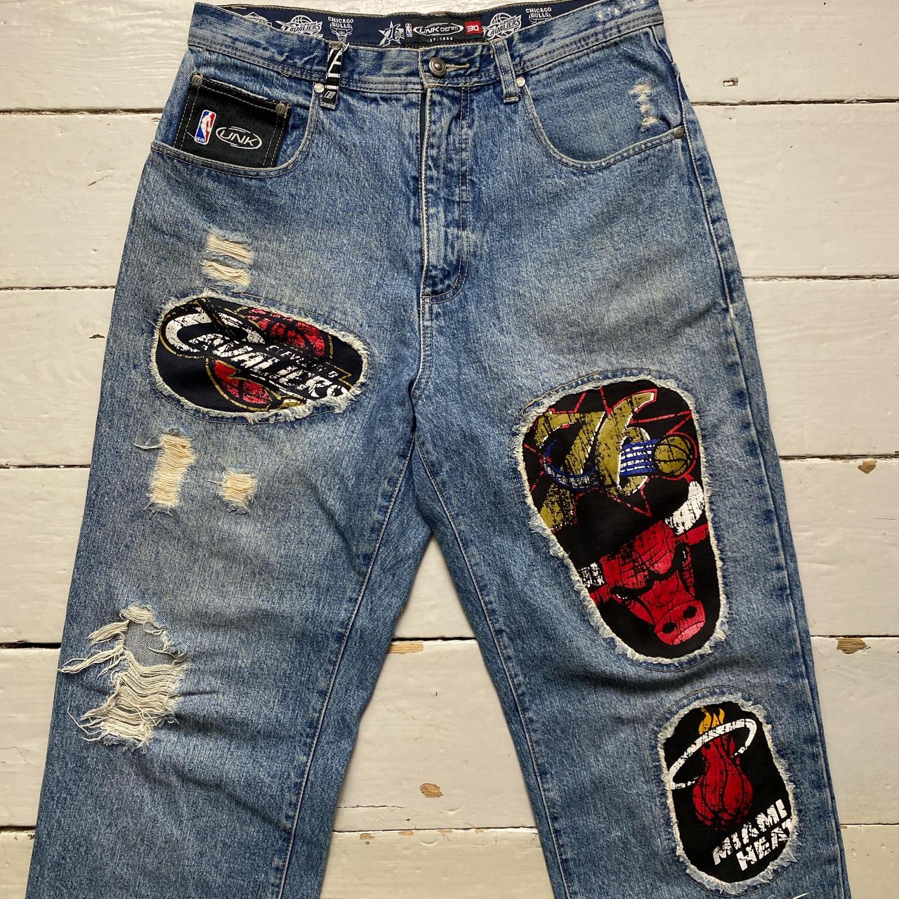 UNK Denim Vintage 90’s Basketball NBA Distressed Patch Jeans