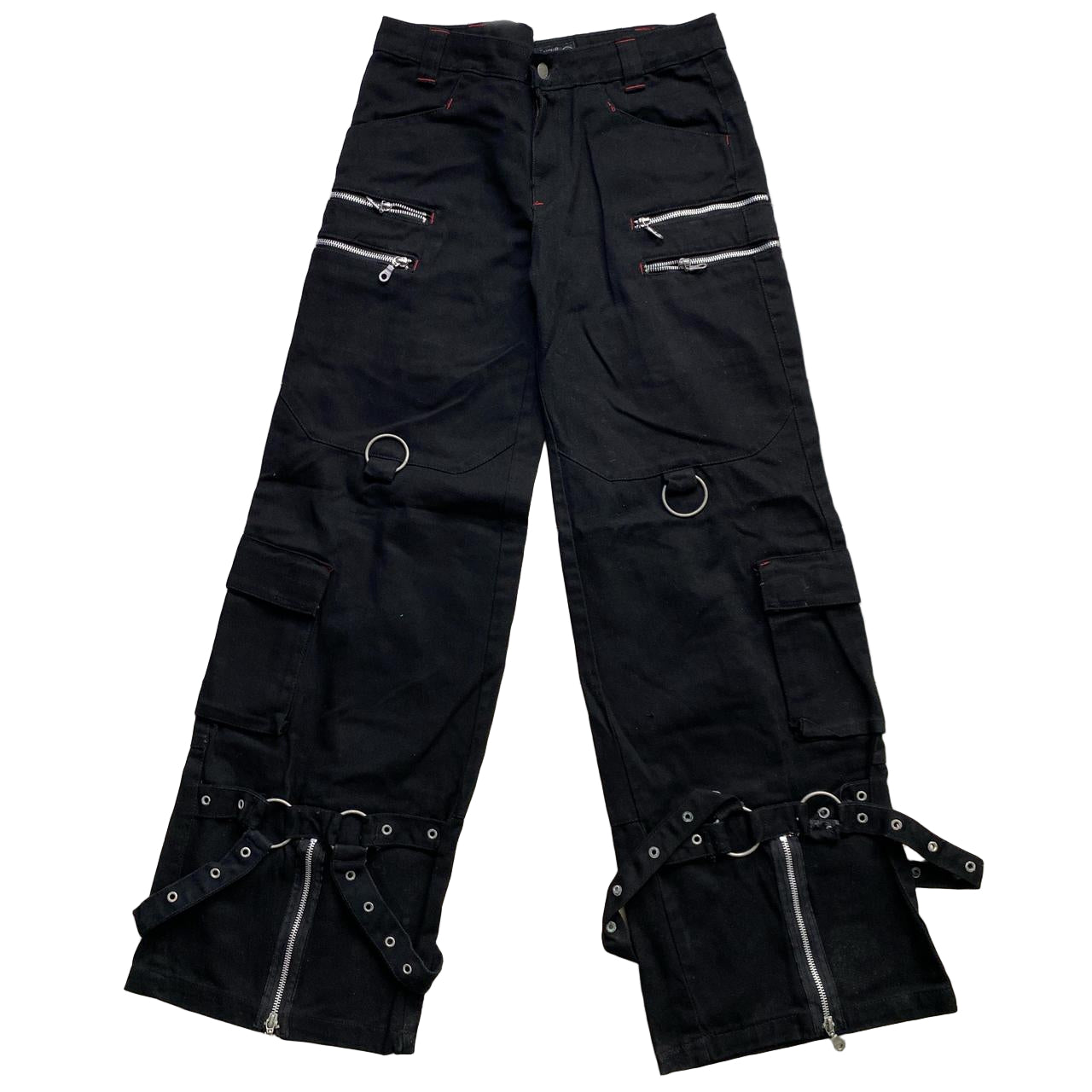 Criminal Damage Bondage Black White and Red Embroidery Baggy Jeans (30W)