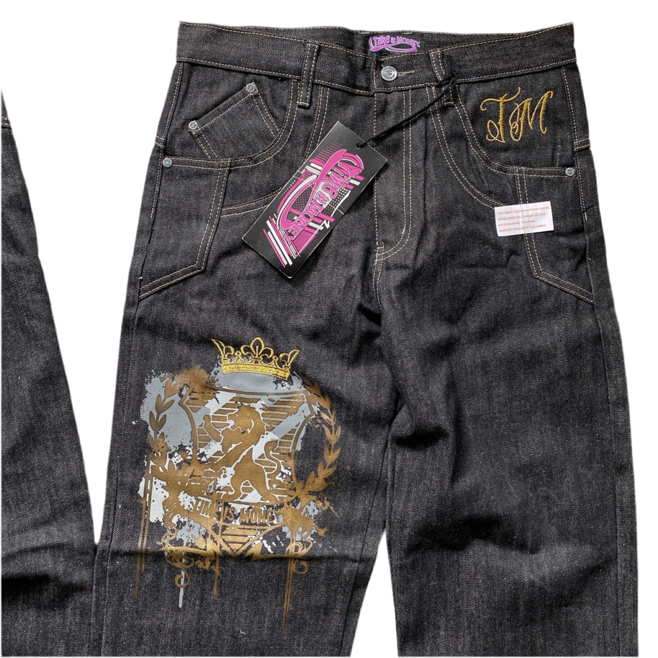 Time is Money Vintage Printed Jeans (30W)