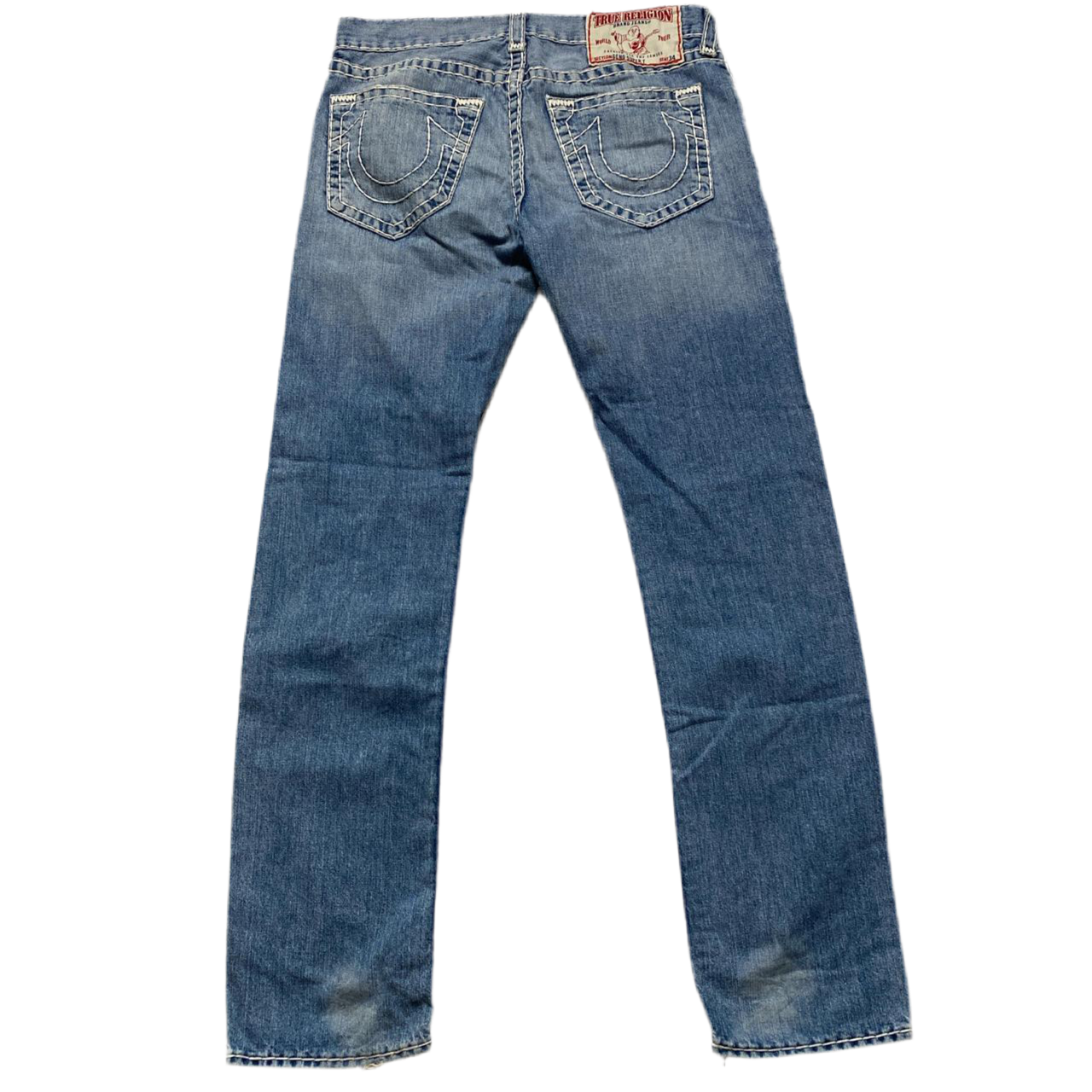 True Religion Geno Super T Blue and White Big Stitch Baggy Jeans (32W)