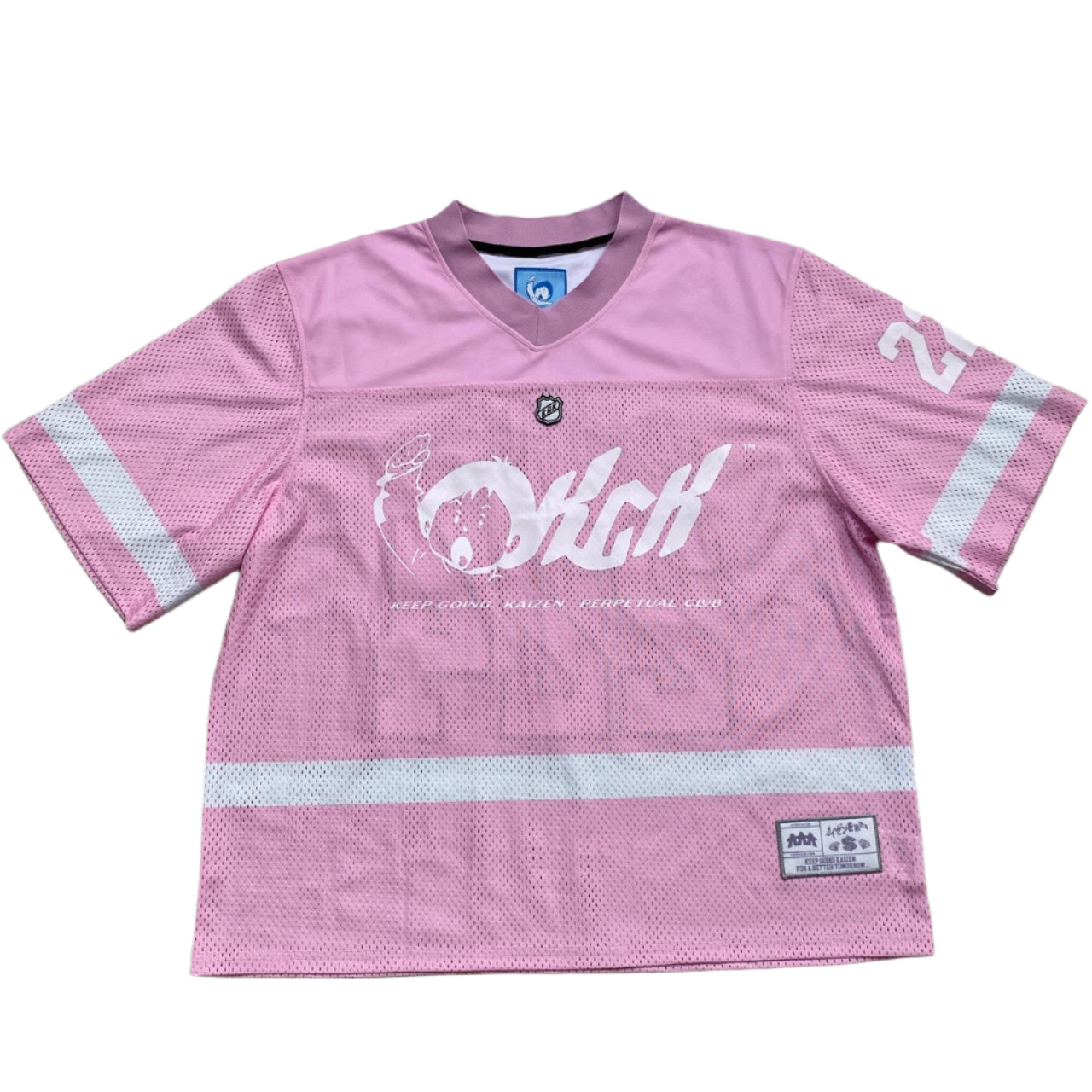 Kaizen Pink and White Womens Oversized NFL Football Jersey (L)