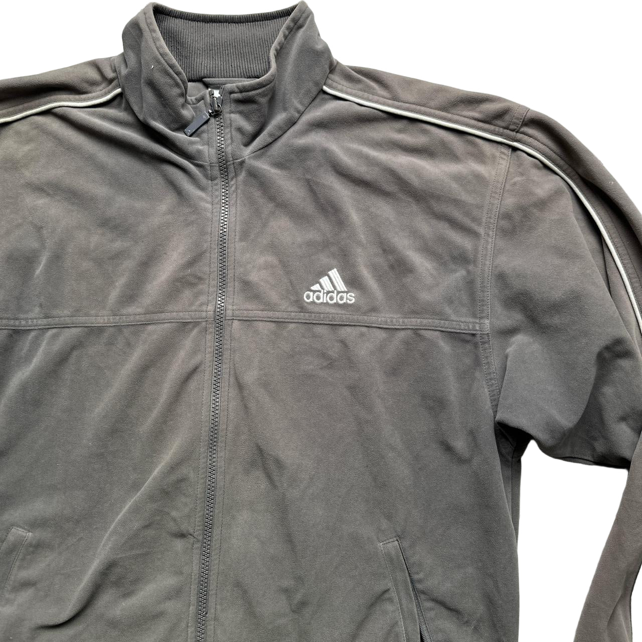 Adidas Vintage Velour Grey and White Bomber Tracksuit Jacket (M)