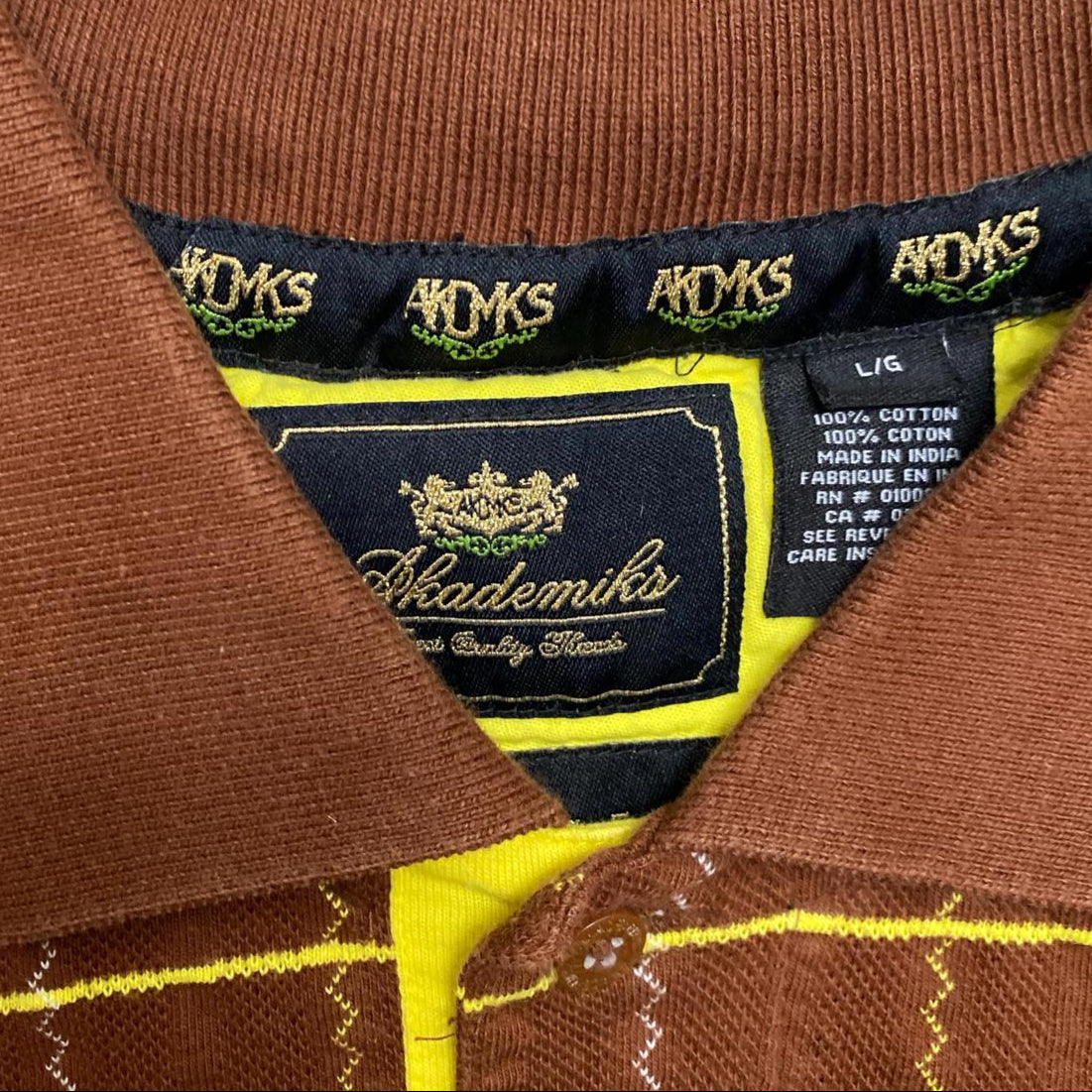 Akademiks Vintage Brown Yellow White and Orange Polo Shirt (L)