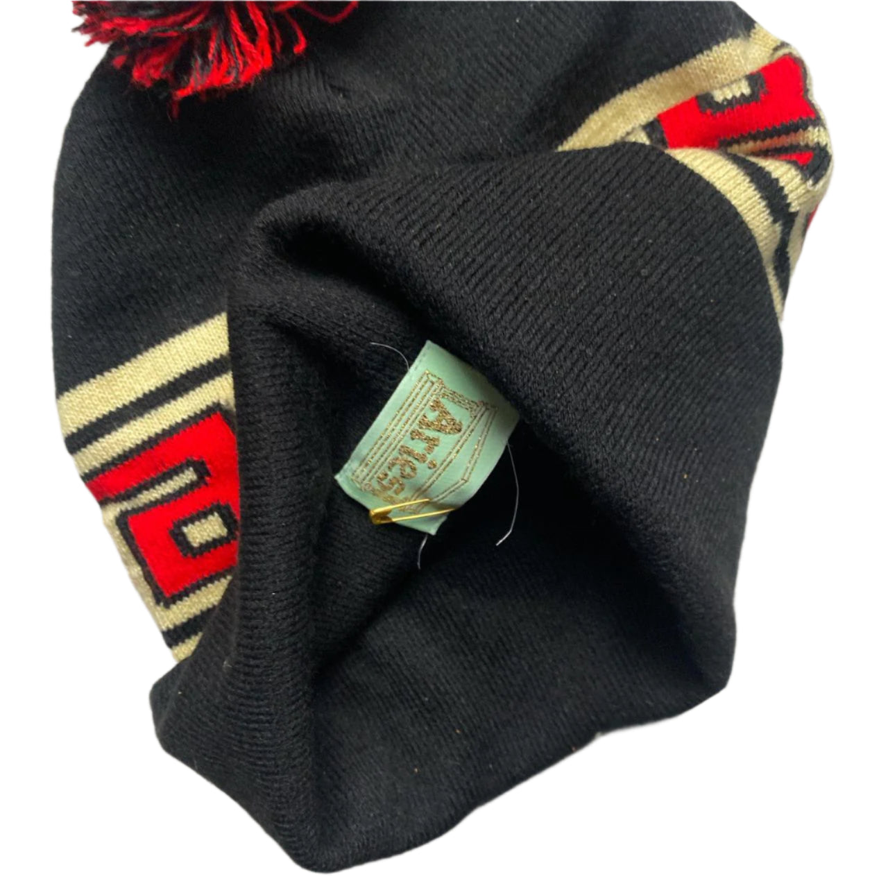 Aries Arise Bobble Beanie Black Cream and Red
