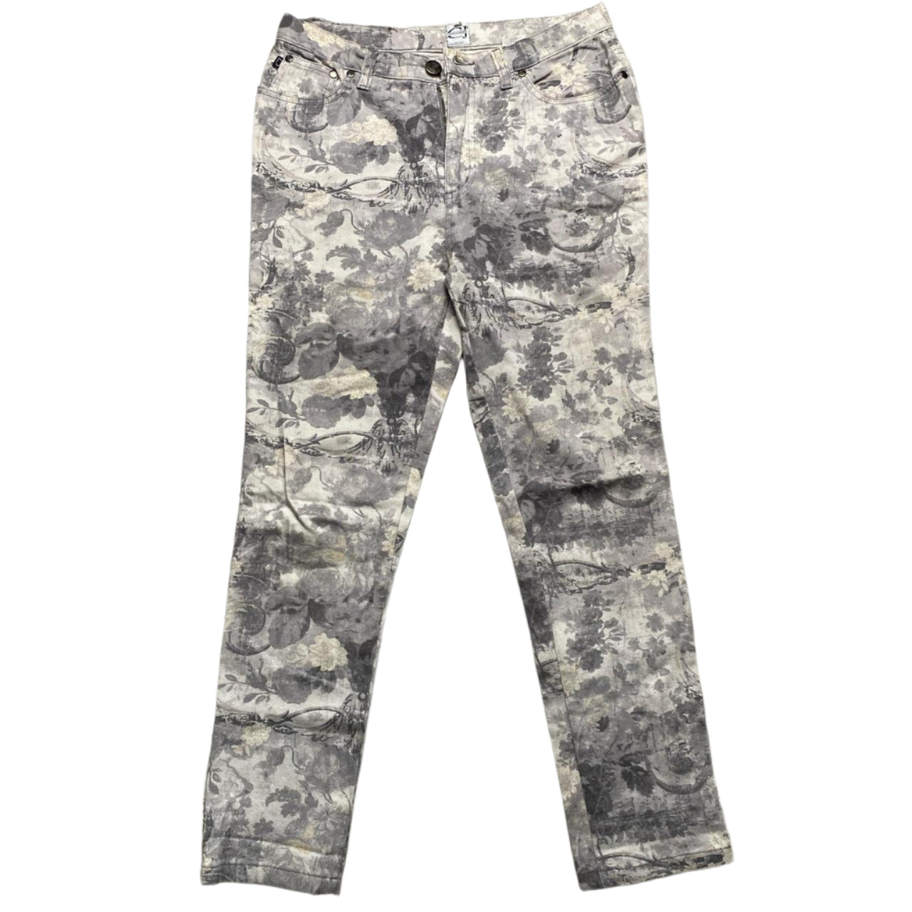 Cavalli Vintage Womens Floral Print White and Grey Jeans (30W)