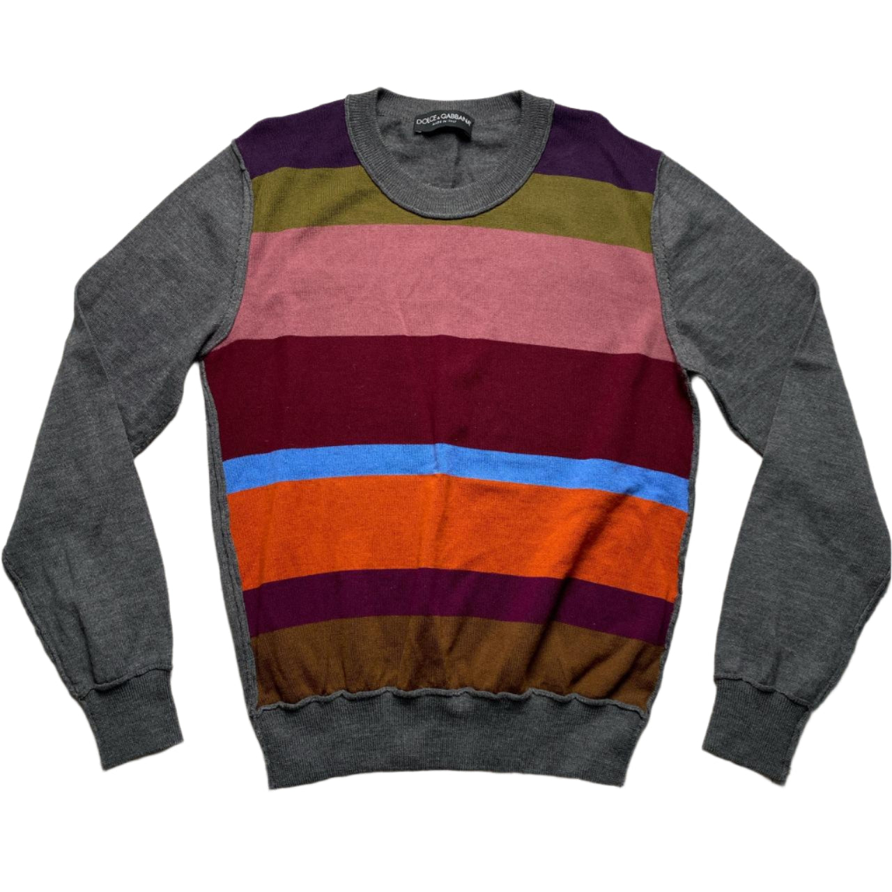 Dolce and Gabbana Stripe Multi Colour Grey Jumper (M)