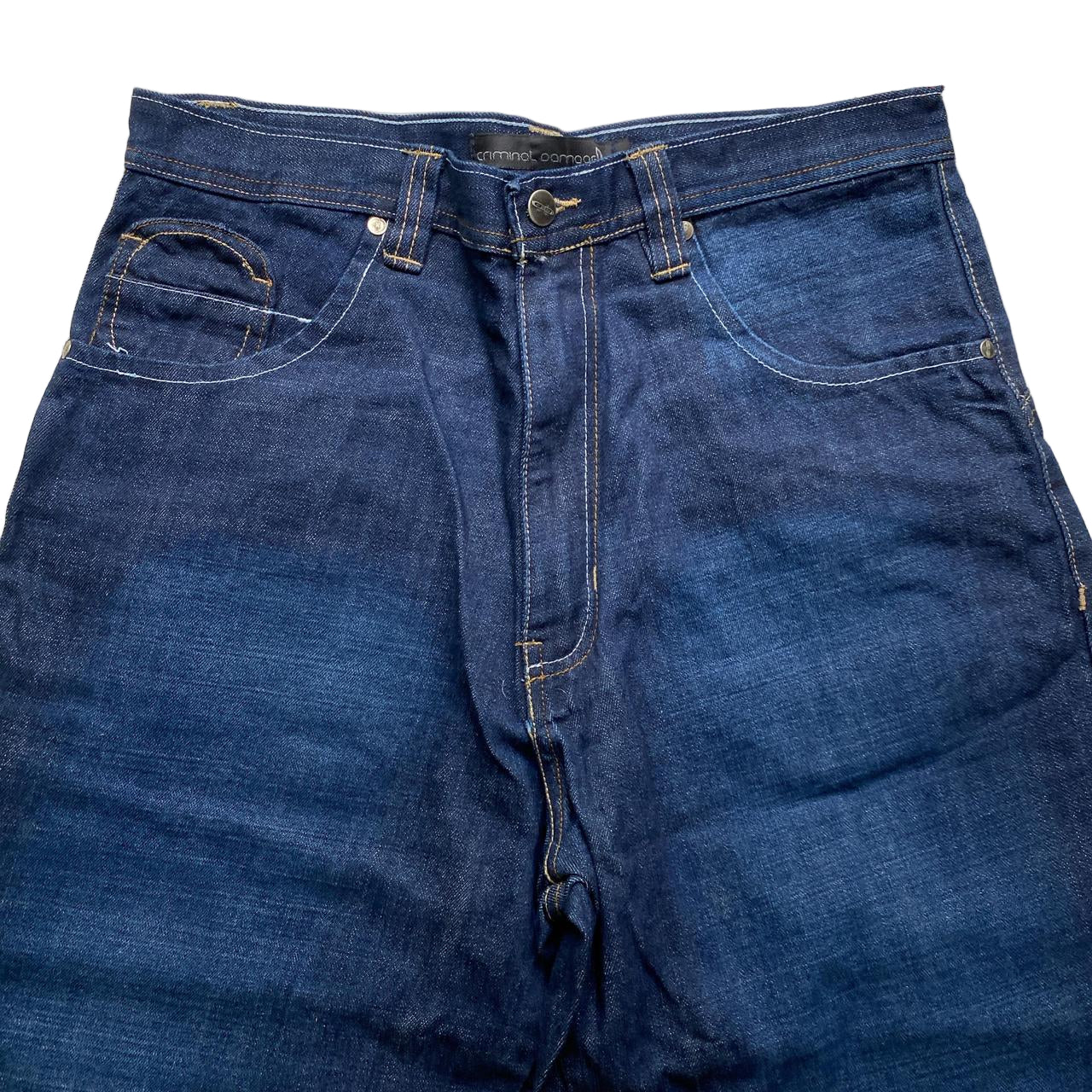 Criminal Damage Graffiti Baggy Navy Jorts Jean Shorts (34W)
