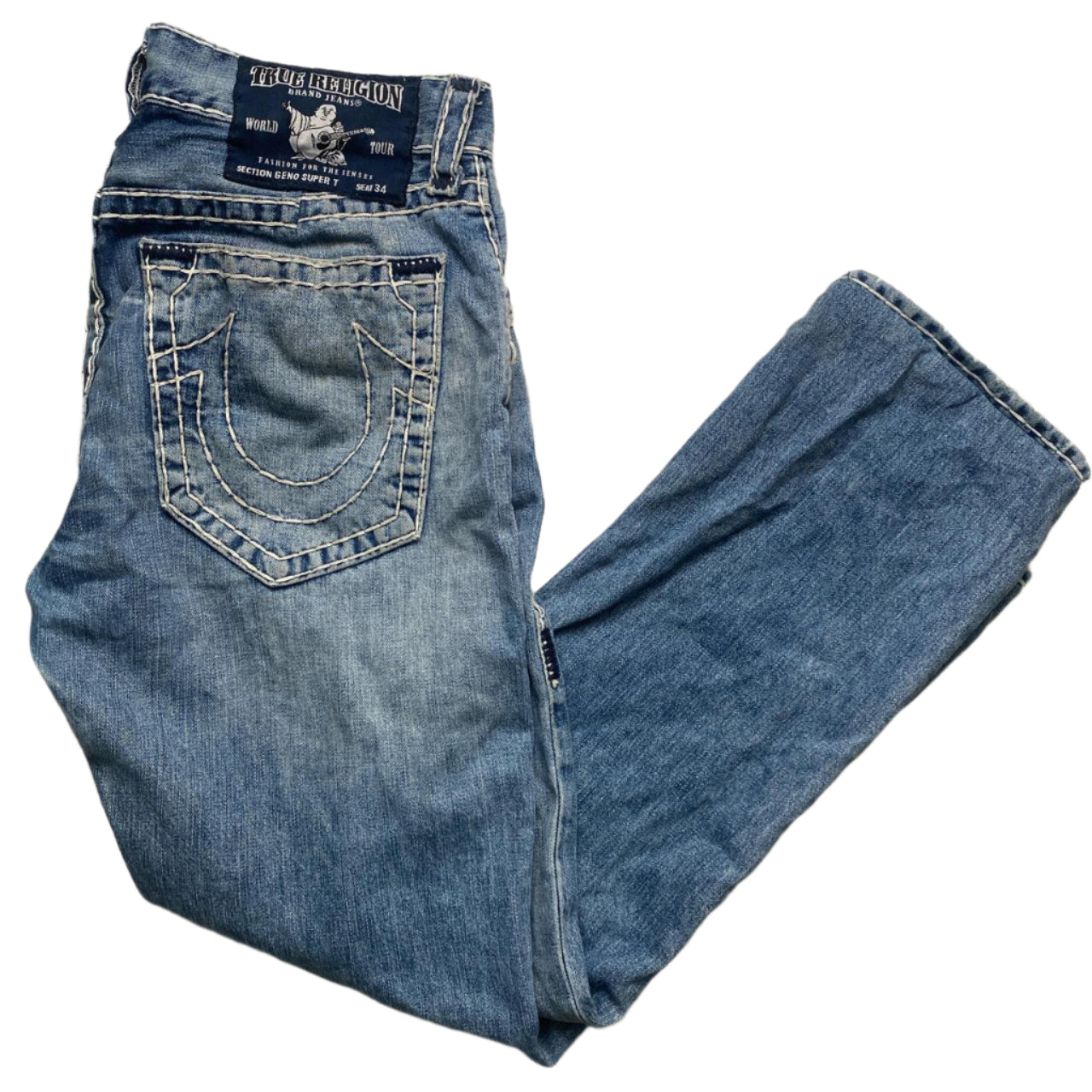 True Religion Geno Super T Light Blue White Stitch Stonewash Jeans (34W)