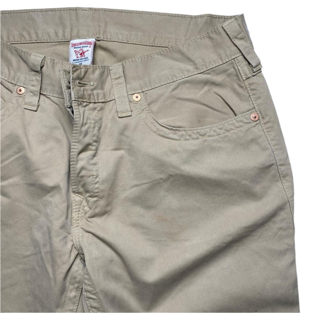 True Religion Jack Cream Beige Baggy Stitch Jeans (38W)
