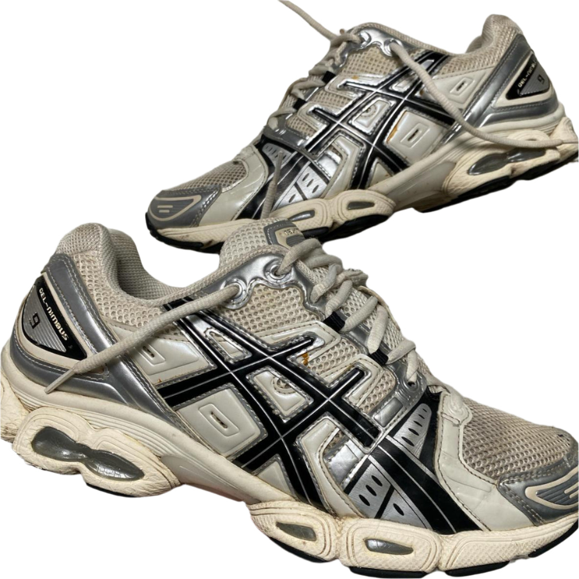 Asics Gel Nimbus 9 White Silver and Black Trainers (UK 9.5)