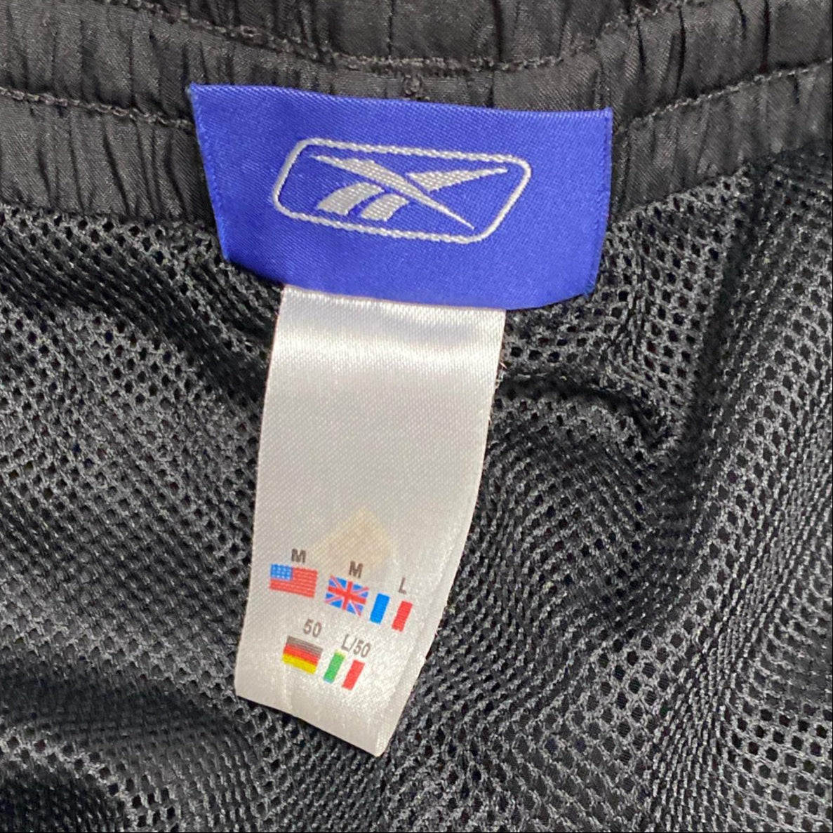 Reebok Black and White Shell Trackpant Baggy Nylon Bottoms (M)