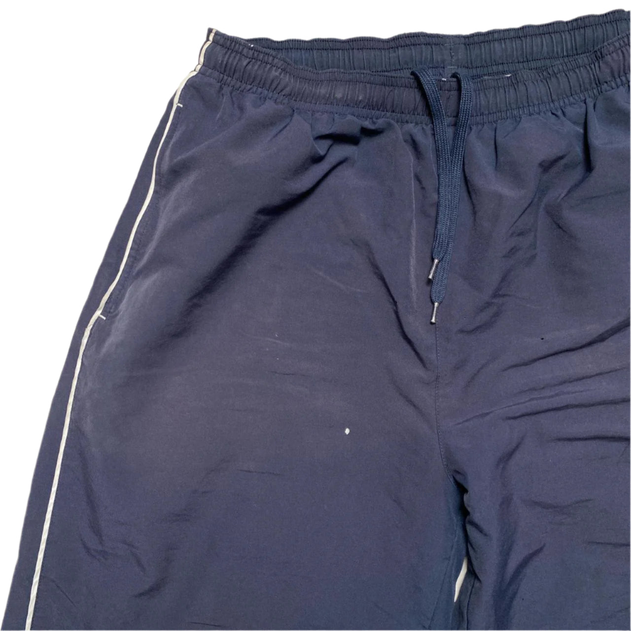 Reebok Navy and White Baggy Shell Trackpant Shorts (M)