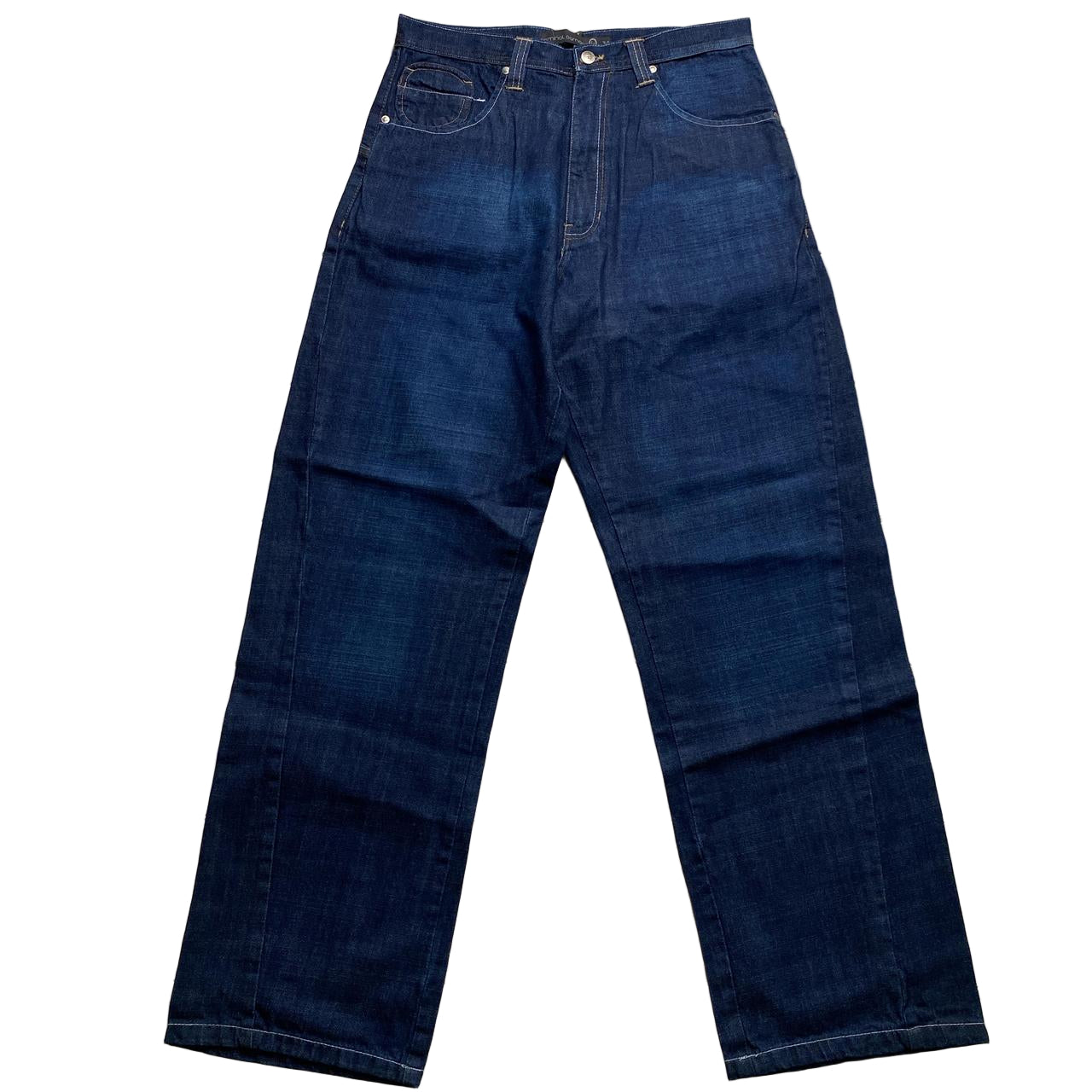 Criminal Damage Baggy Carpenter Graffiti Navy and Cream Embroidery Jeans (34W)