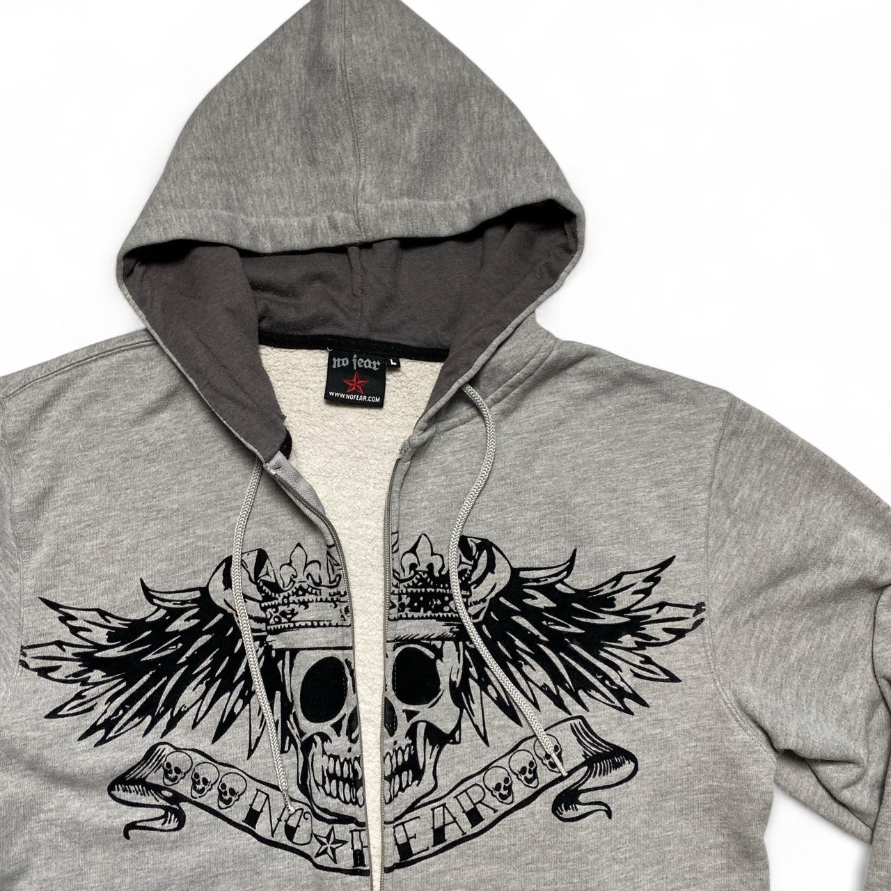 No Fear Grey and Black Skulls Hoodie (L)