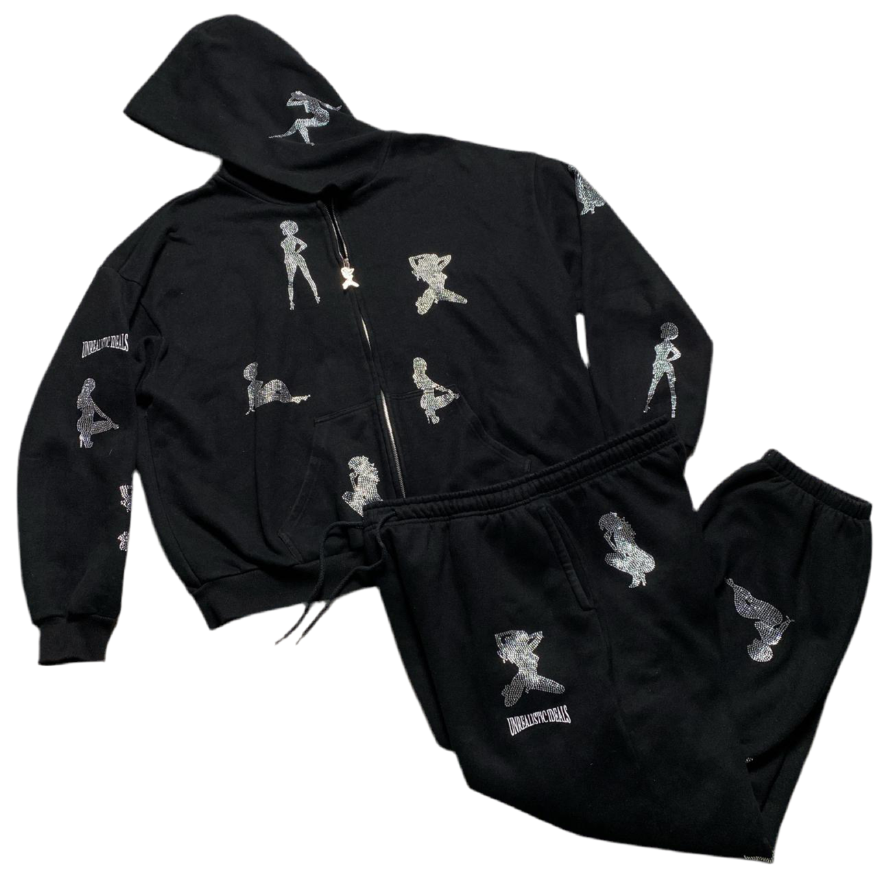 Unrealistic Ideals Named Collective Black and Diamanté Rhinestone Women Full Tracksuit (2XL)