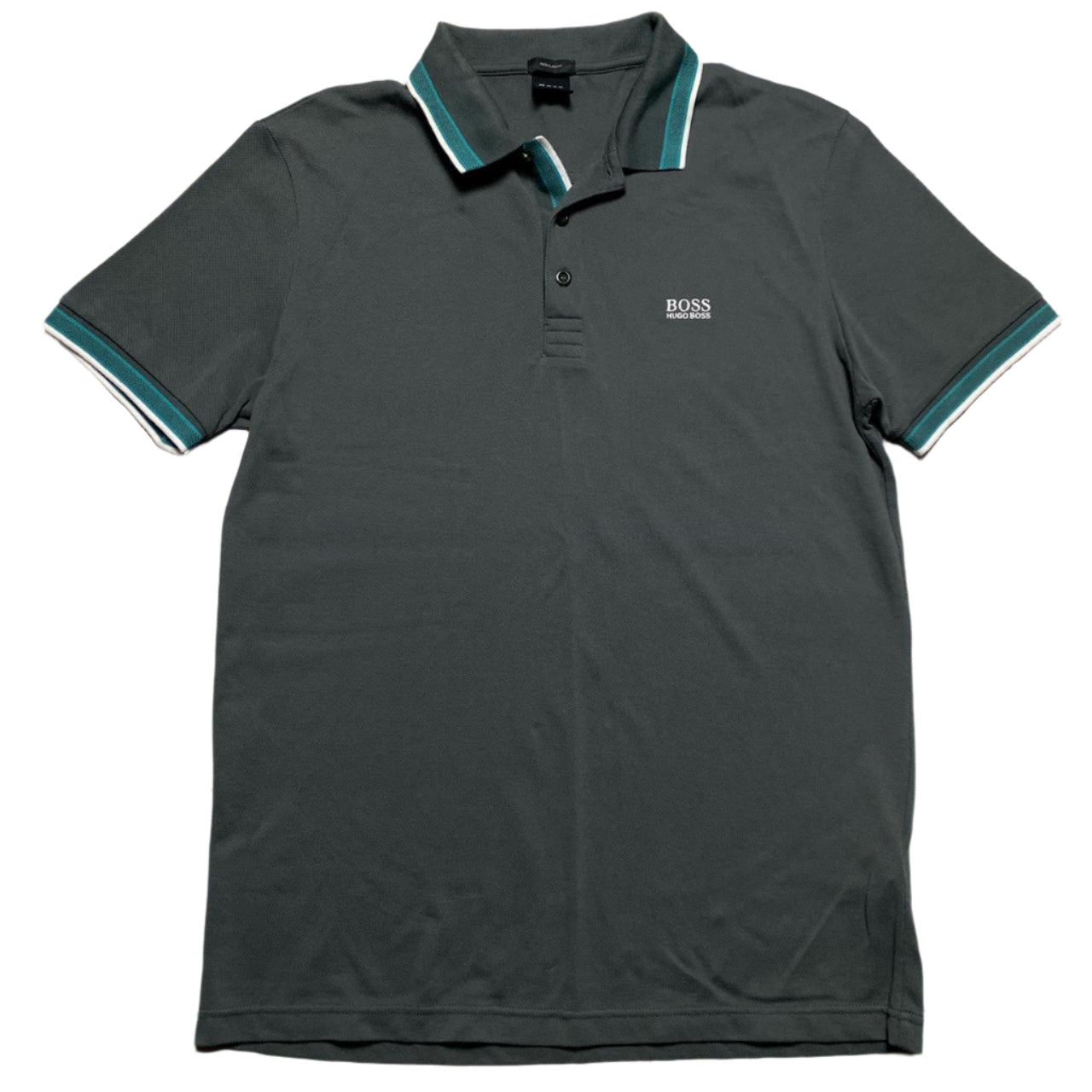 Hugo Boss Grey White and Blue Polo Shirt (L)