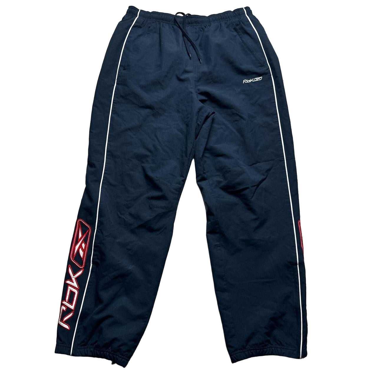Reebok Vintage Navy Red and White Baggy Shell Trackpant Bottoms (M)