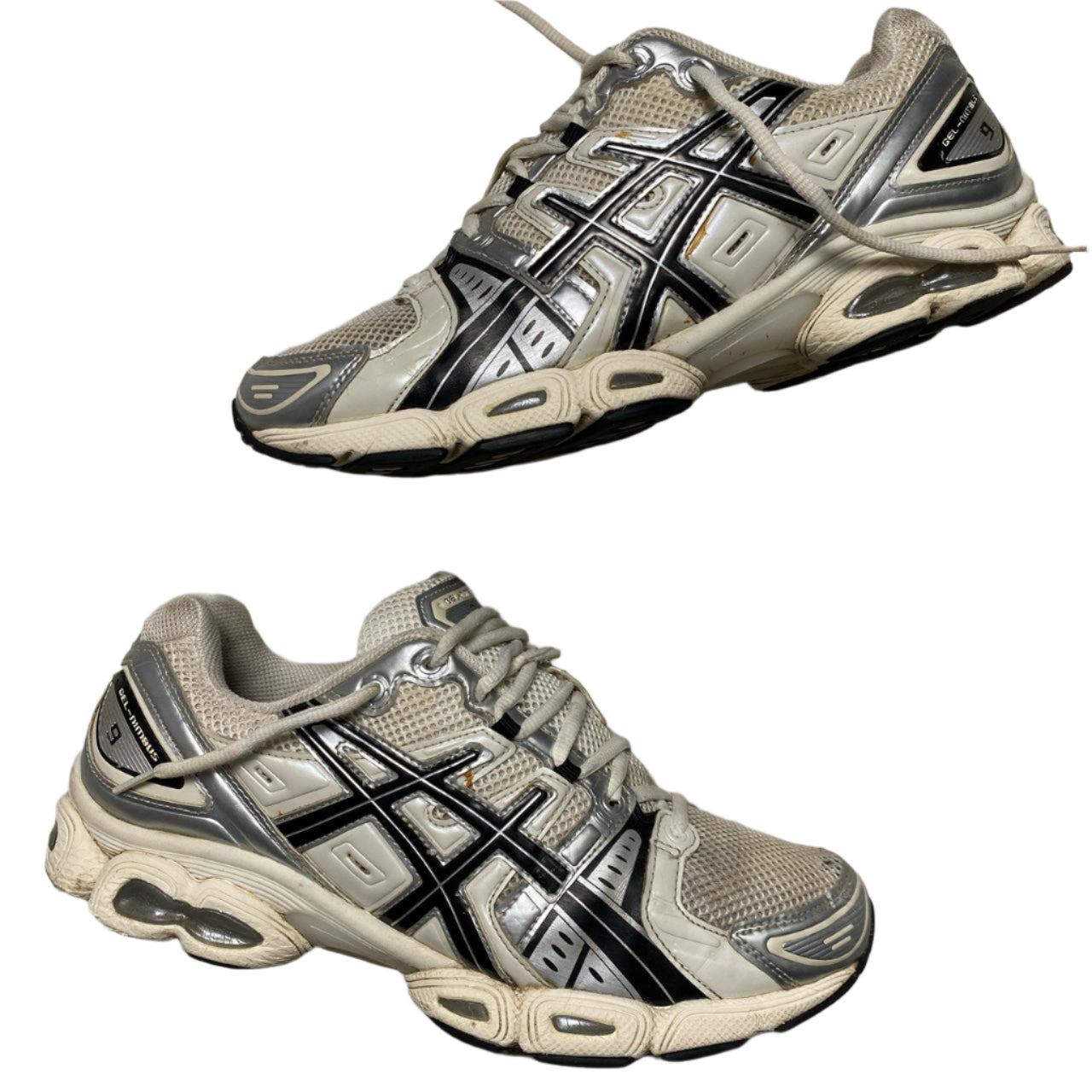 Asics Gel Nimbus 9 White Silver and Black Trainers (UK 9.5)