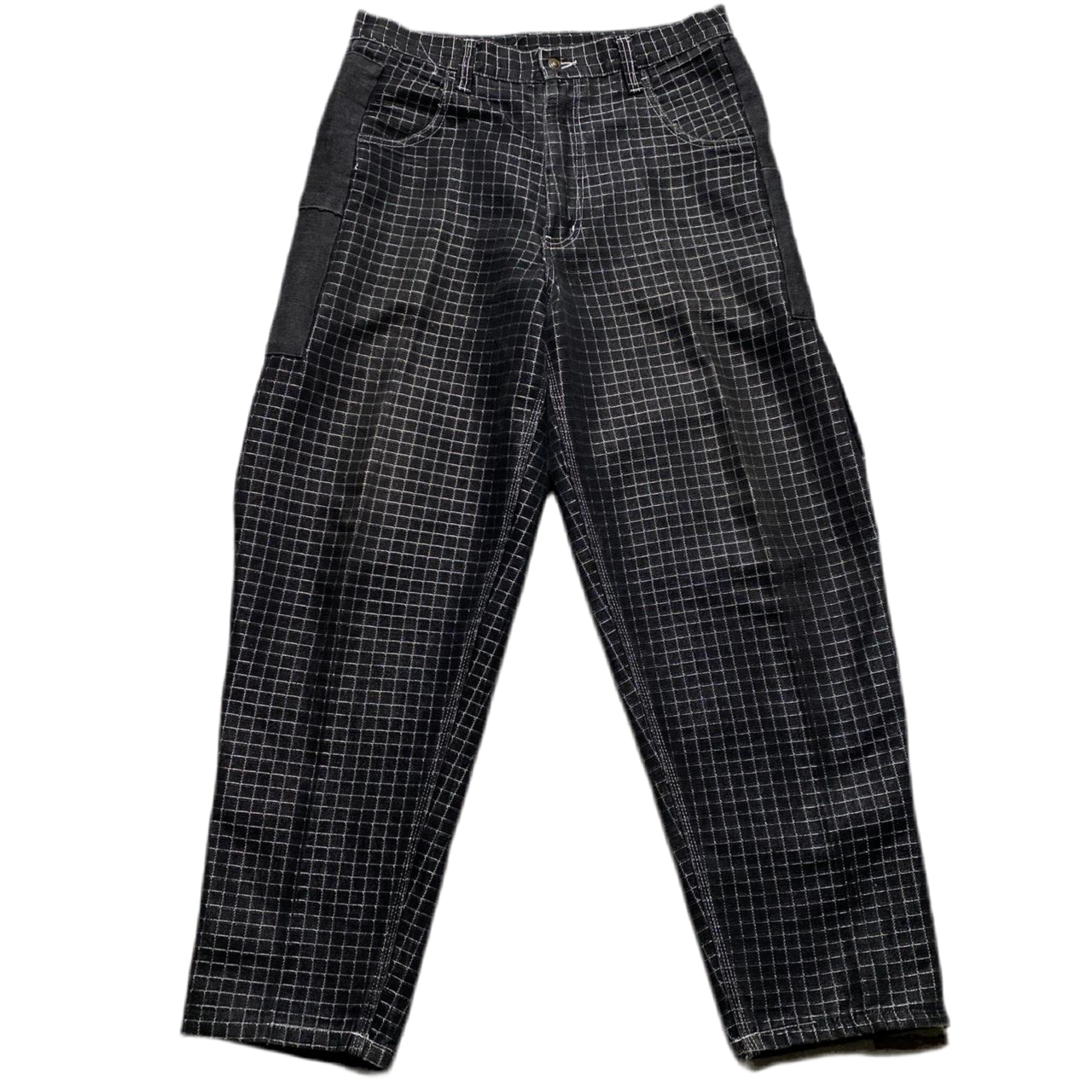 New York 05 Vintage 90’s Baggy Skateboard Carpenter Cargo Black Silver Grid Jeans (36W)
