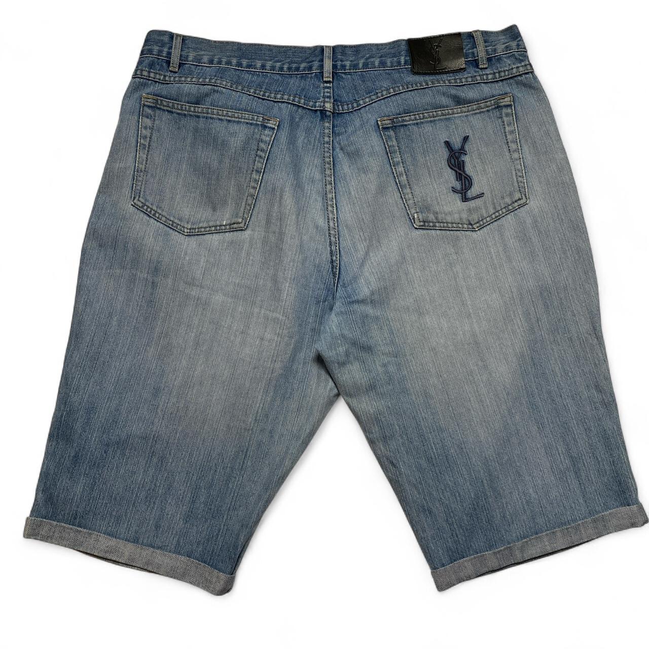 Yves Saint Laurent YSL Vintage Y2K Baggy Distressed Jorts Jean Shorts Light Blue (40W)