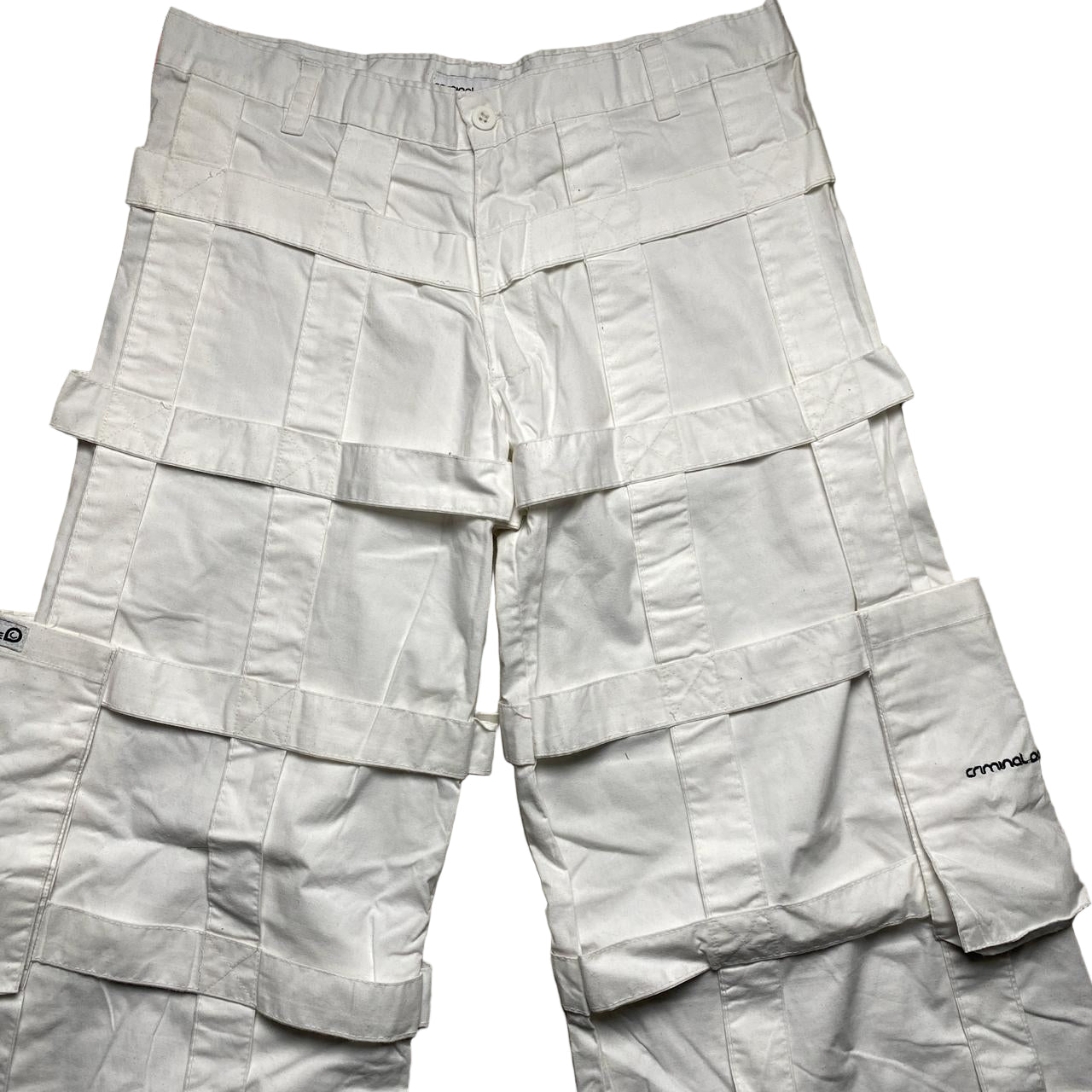 Criminal Damage Bondage Baggy Cargo White Combat Trousers (32W)