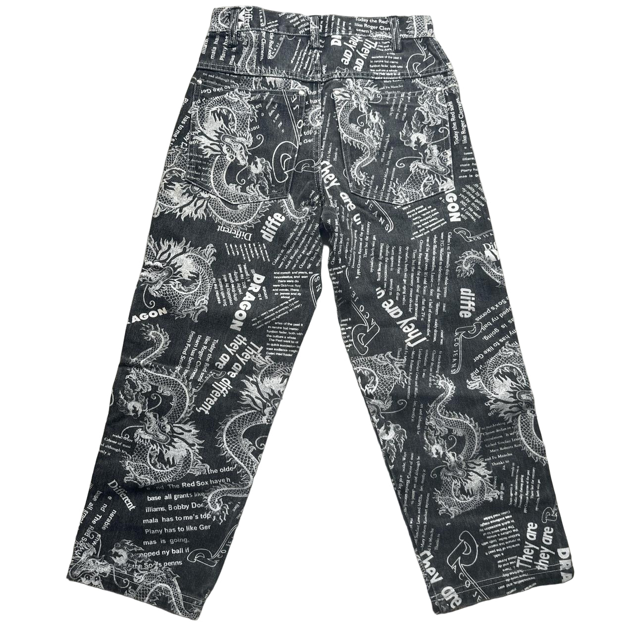Raco Jeans Vintage 90’s Dragon Newspaper Transcript Denim Suit Jacket and Jeans (WOMEN.S)