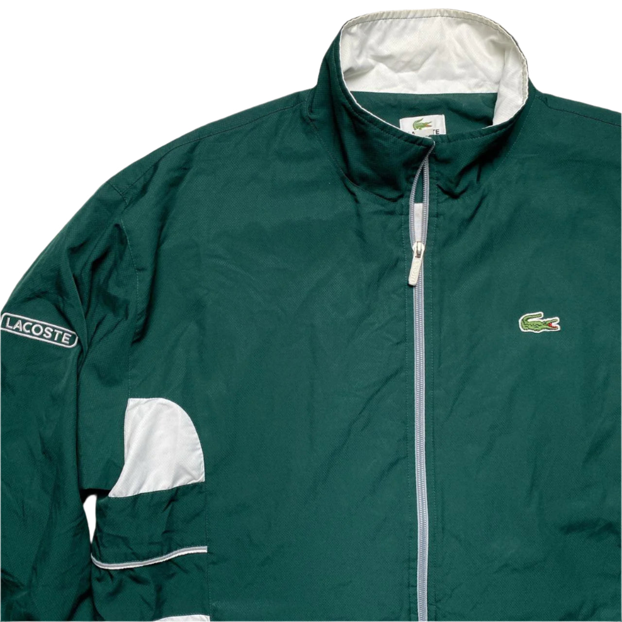 Lacoste Green and White Tracksuit Shell Windbreaker Jacket (XL)