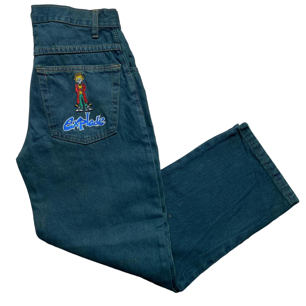 Explode 90βs Vintage Rasta Dread Embroidered Jeans (26W)