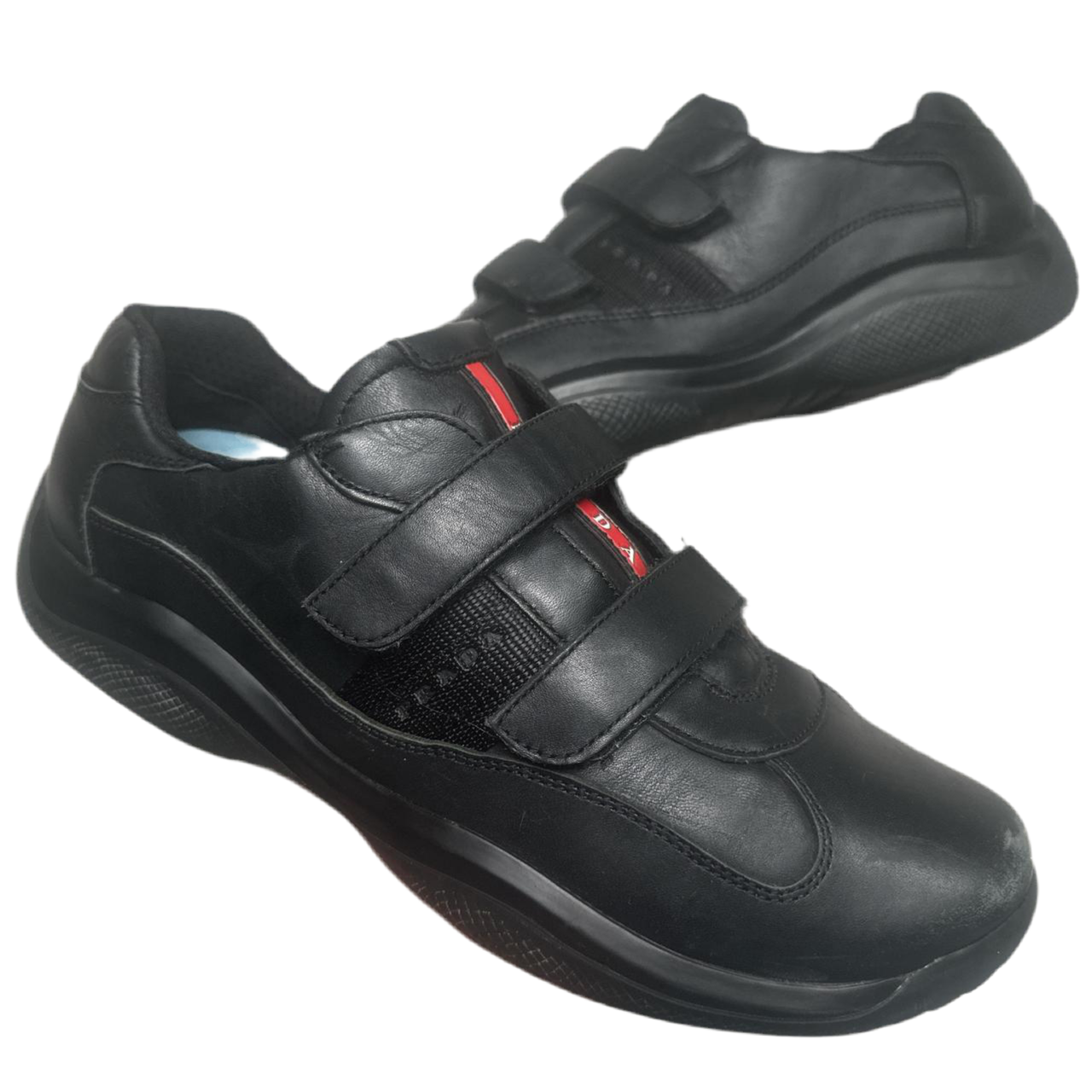 Prada Americas Cup Black and Red Tab Velcro Strap Up Shoes (UK 7)