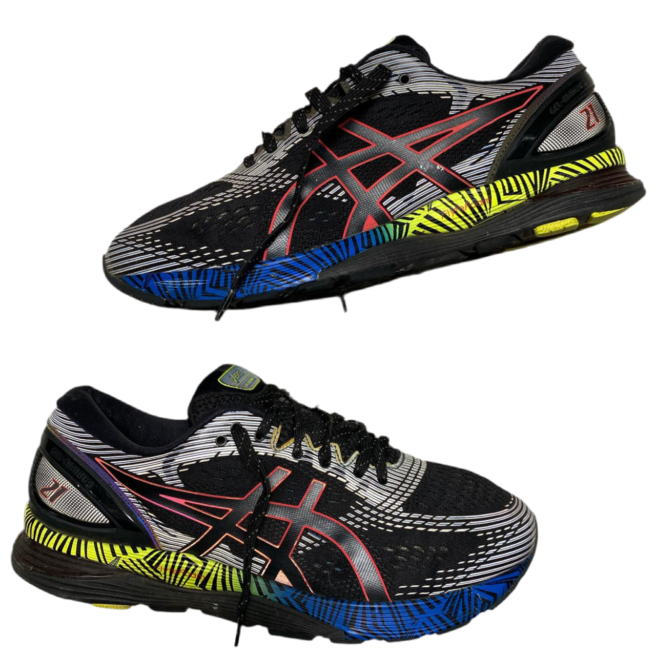 Asics Gel Nimbus 21 Black Hyper Flash Multi Coloured Trainers (UK 9.5)