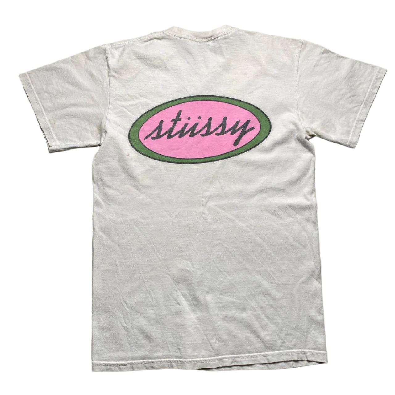 Stussy White Pink and Green T Shirt (S)
