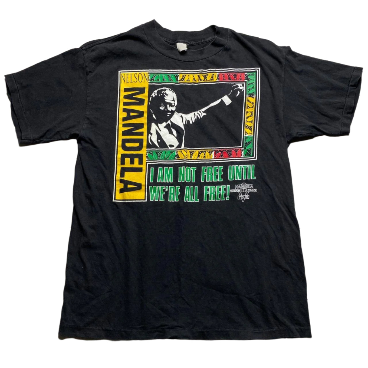 Nelson Mandela World Freedom Peace Tour Vintage 90’s T Shirt Black (M)